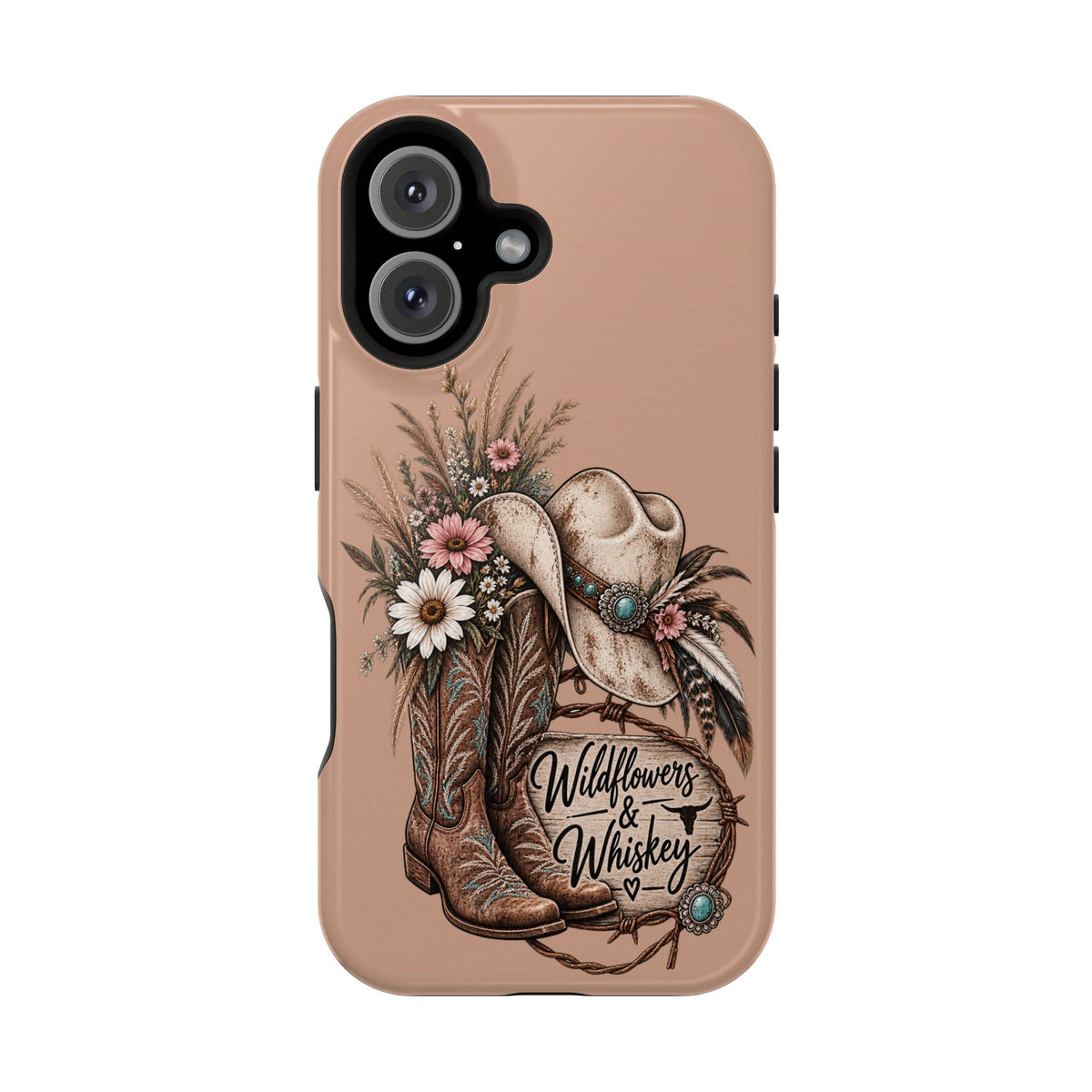 Cowgirl Boots & Hat Phone Case — "Wildflowers & Whiskey" Magnetic Impact-Resistant Case