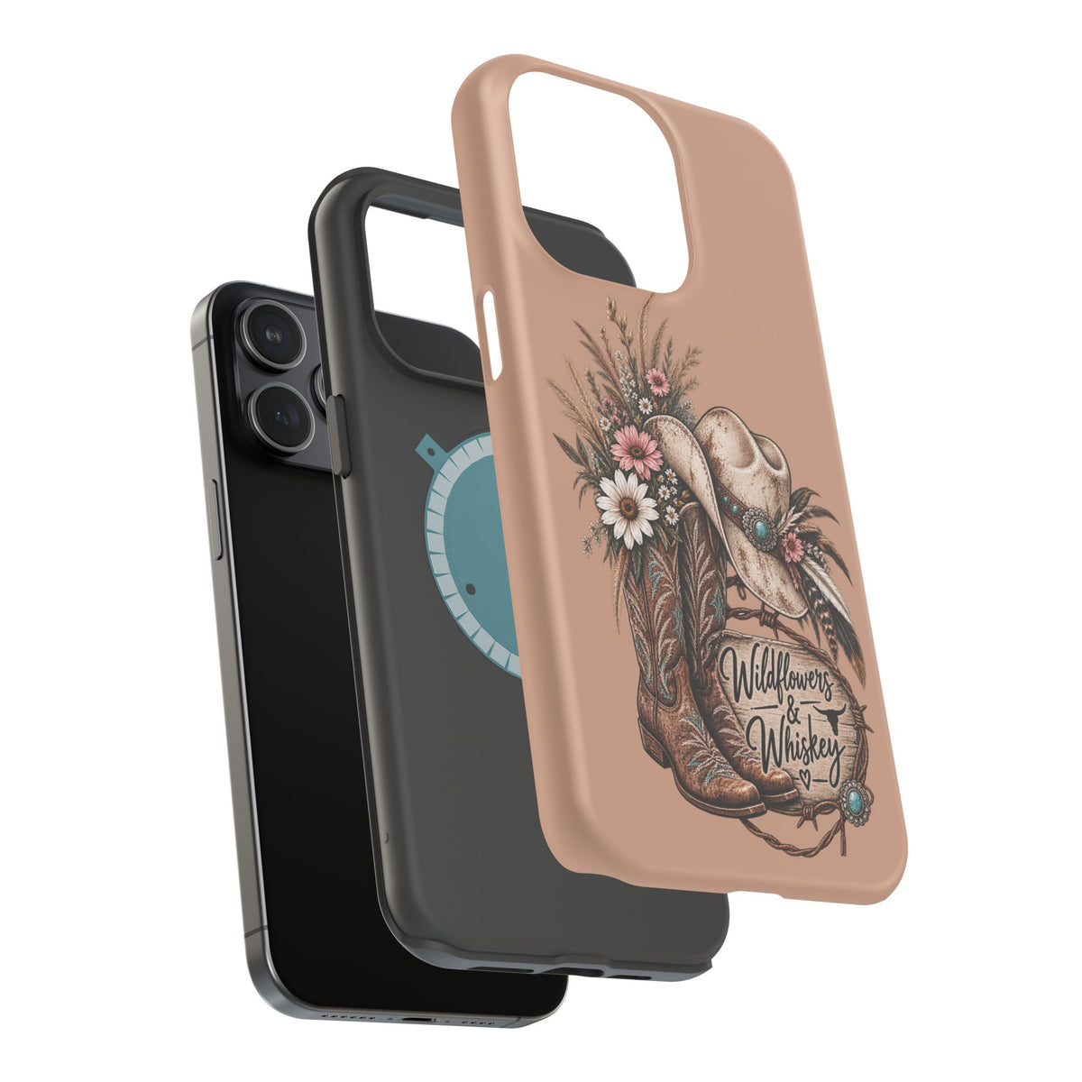 Cowgirl Boots & Hat Phone Case — "Wildflowers & Whiskey" Magnetic Impact-Resistant Case