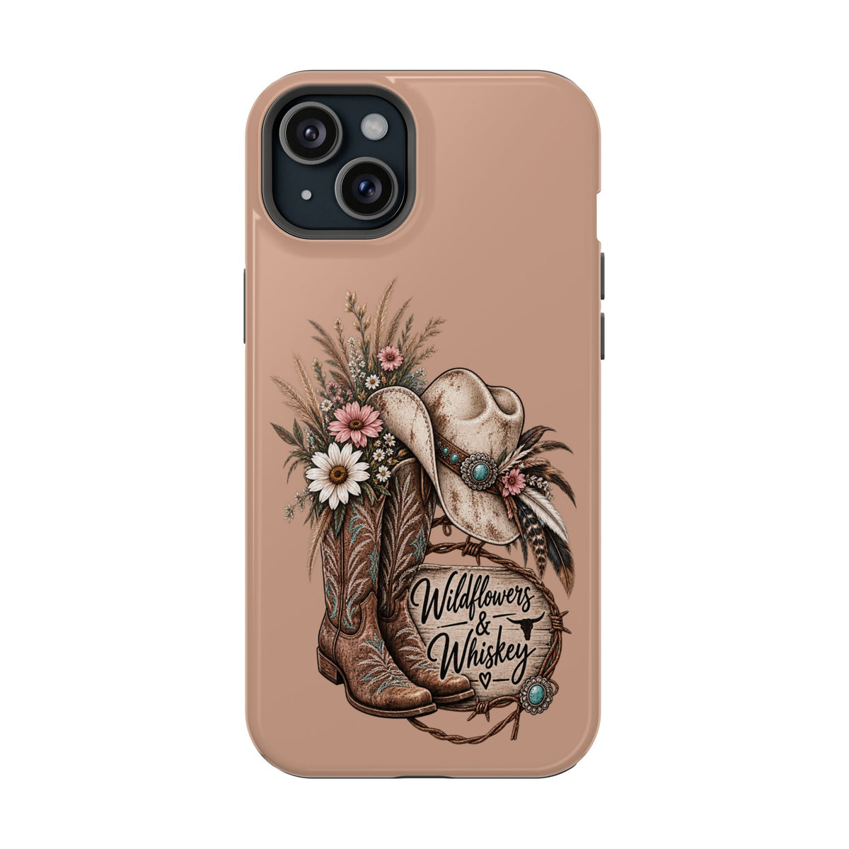 Cowgirl Boots & Hat Phone Case — "Wildflowers & Whiskey" Magnetic Impact-Resistant Case