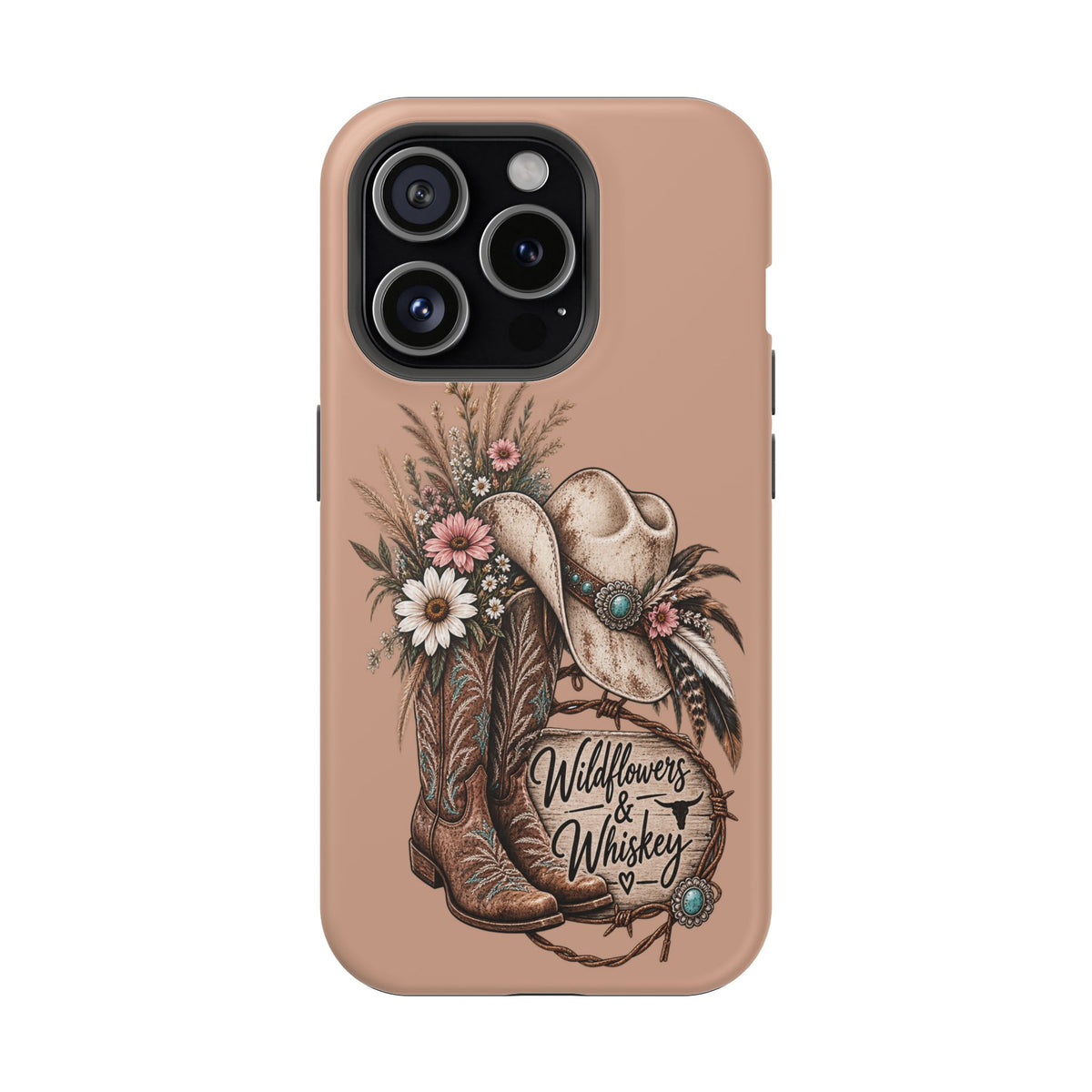 Cowgirl Boots & Hat Phone Case — "Wildflowers & Whiskey" Magnetic Impact-Resistant Case