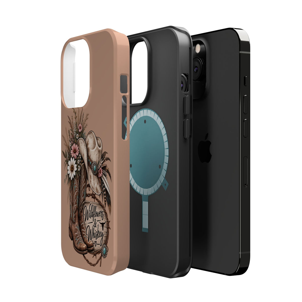 Cowgirl Boots & Hat Phone Case — "Wildflowers & Whiskey" Magnetic Impact-Resistant Case