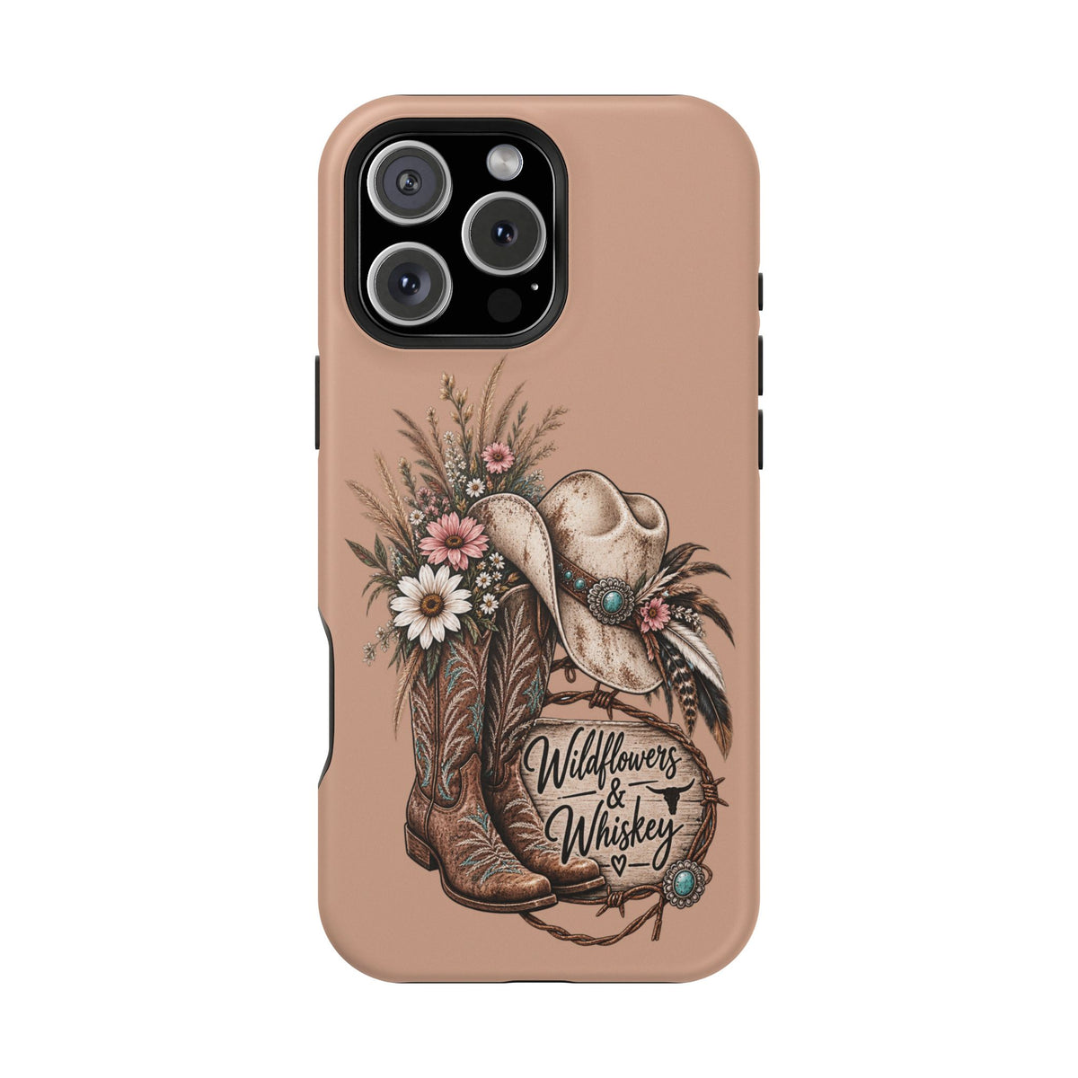 Cowgirl Boots & Hat Phone Case — "Wildflowers & Whiskey" Magnetic Impact-Resistant Case
