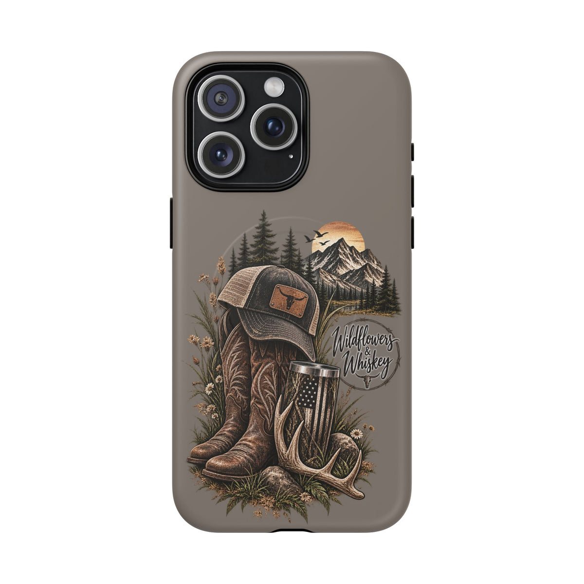 Country Western Phone Case — Boots, Cap & Mountain Graphic Tough Magnetic Case IPhone 18