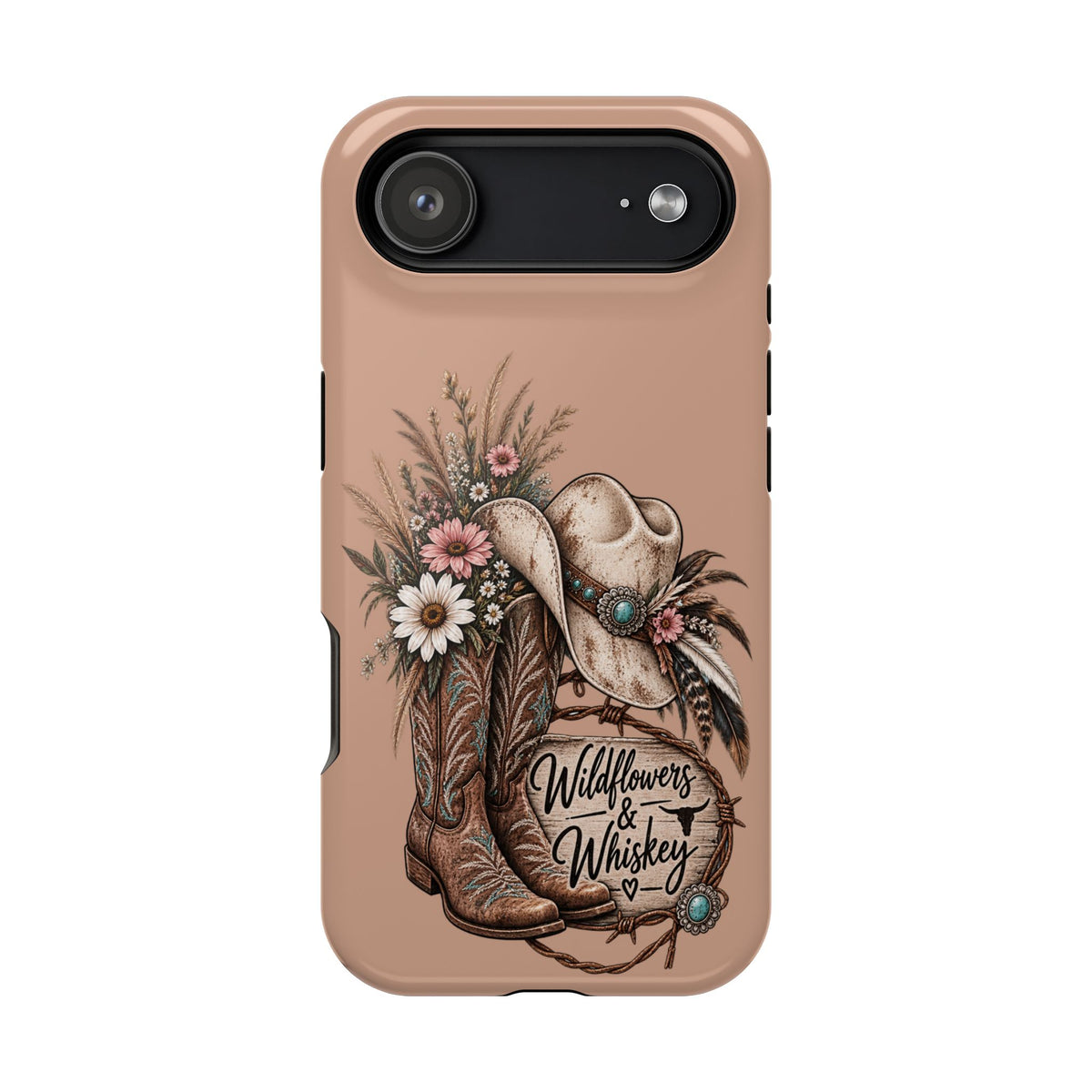 Cowgirl Boots & Hat Phone Case — "Wildflowers & Whiskey" Magnetic Impact-Resistant Case