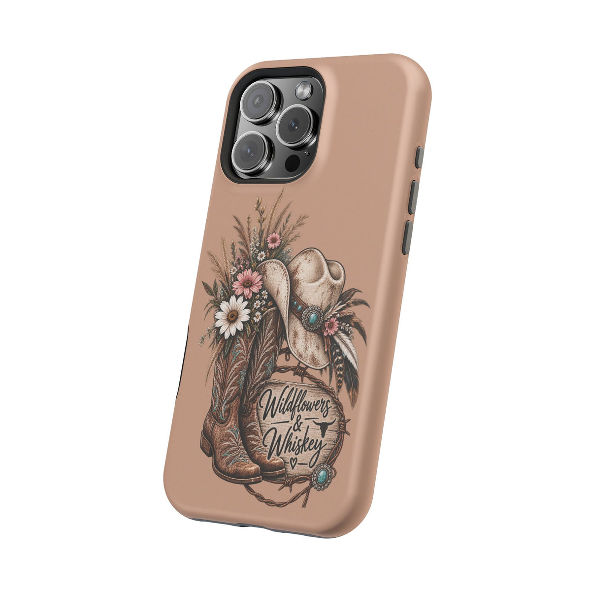 Cowgirl Boots & Hat Phone Case — "Wildflowers & Whiskey" Magnetic Impact-Resistant Case