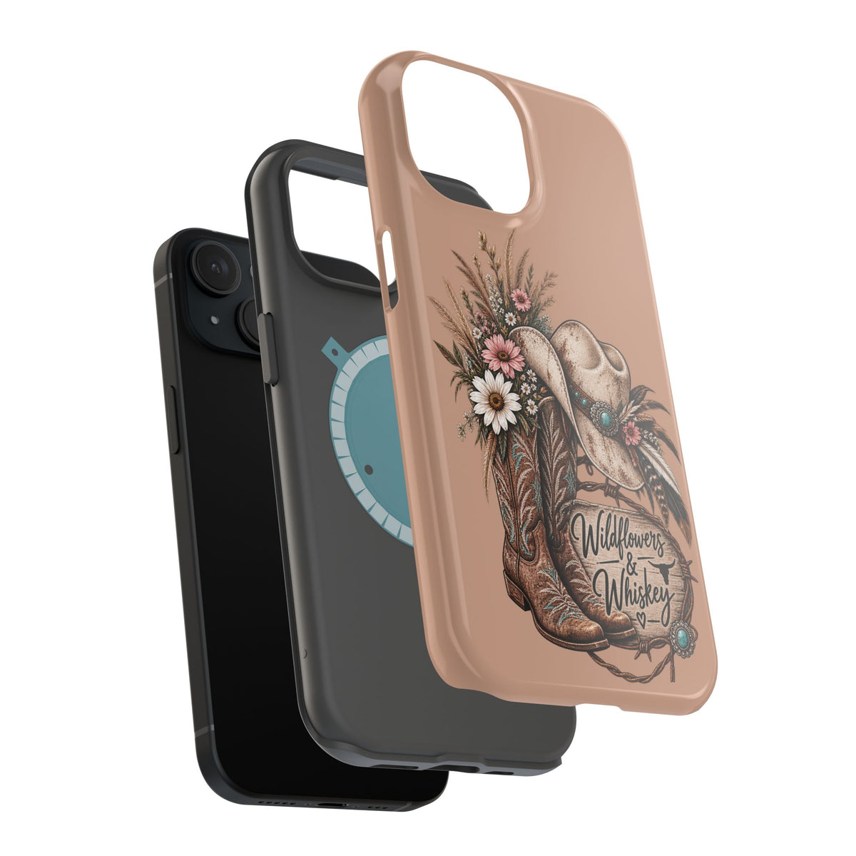 Cowgirl Boots & Hat Phone Case — "Wildflowers & Whiskey" Magnetic Impact-Resistant Case