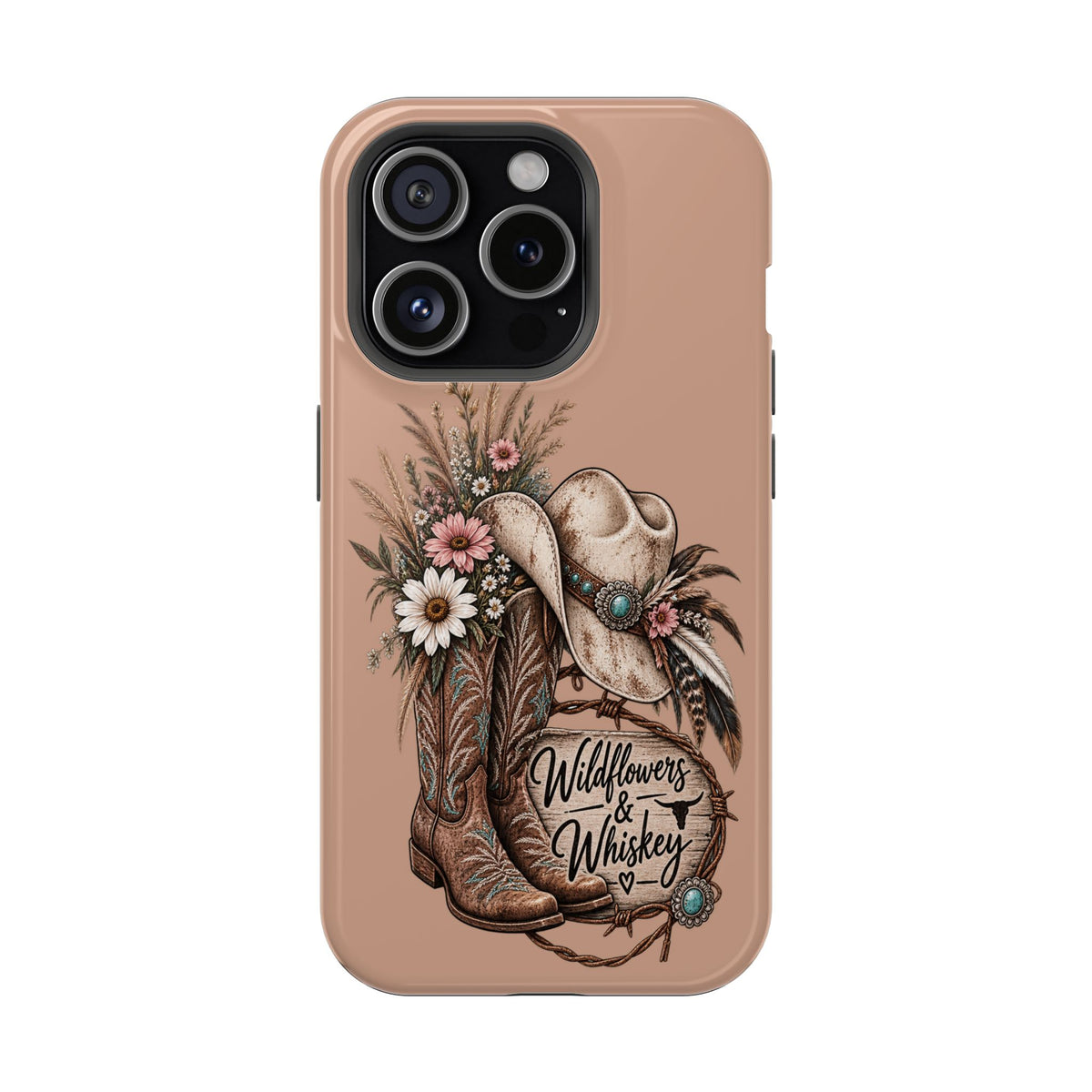 Cowgirl Boots & Hat Phone Case — "Wildflowers & Whiskey" Magnetic Impact-Resistant Case