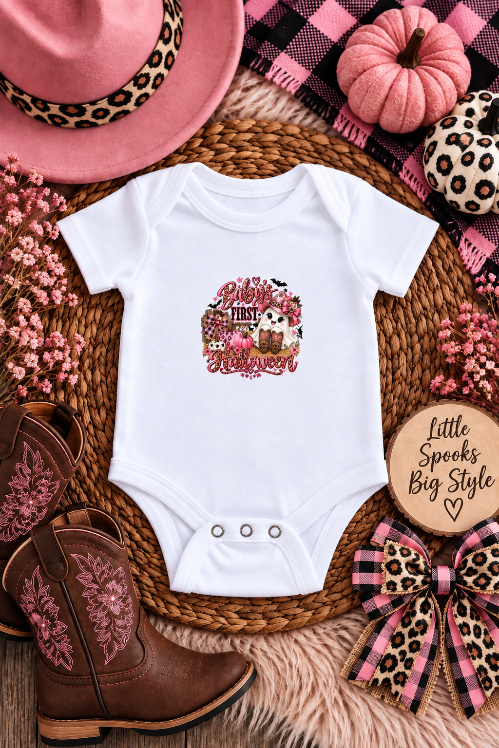 Baby’s First Halloween Pink Leopard Ghost Bodysuit!