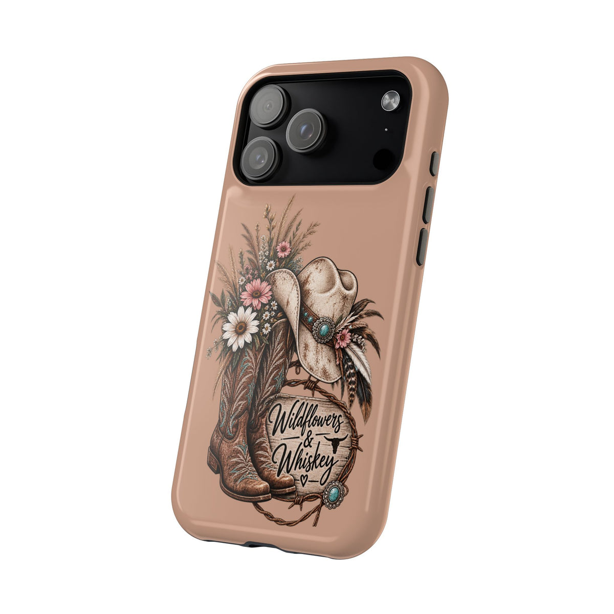 Cowgirl Boots & Hat Phone Case — "Wildflowers & Whiskey" Magnetic Impact-Resistant Case