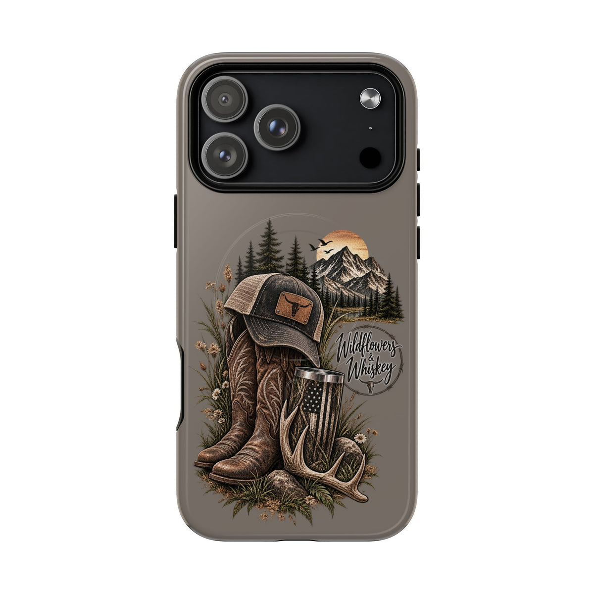 Country Western Phone Case — Boots, Cap & Mountain Graphic Tough Magnetic Case IPhone 18