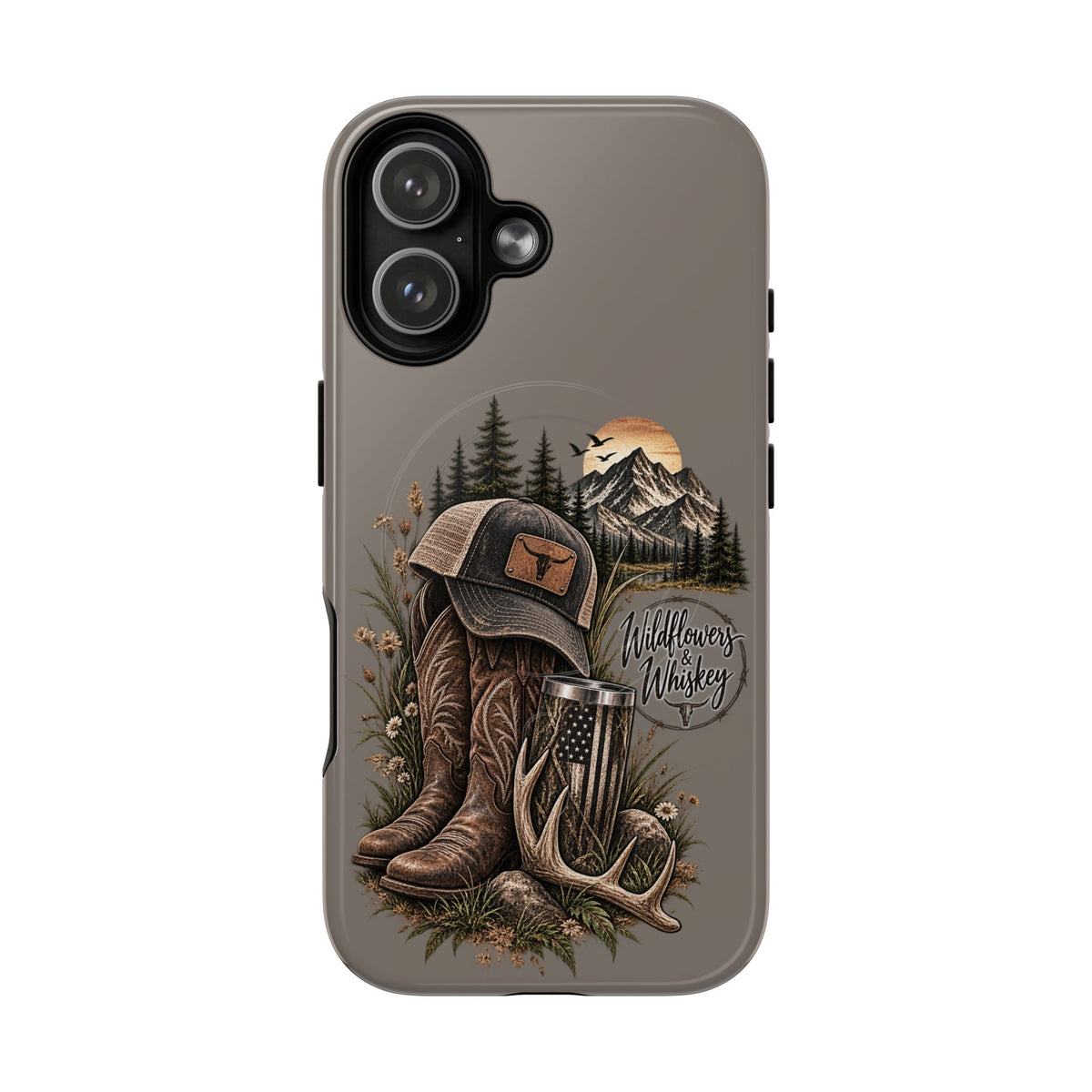 Country Western Phone Case — Boots, Cap & Mountain Graphic Tough Magnetic Case IPhone 18