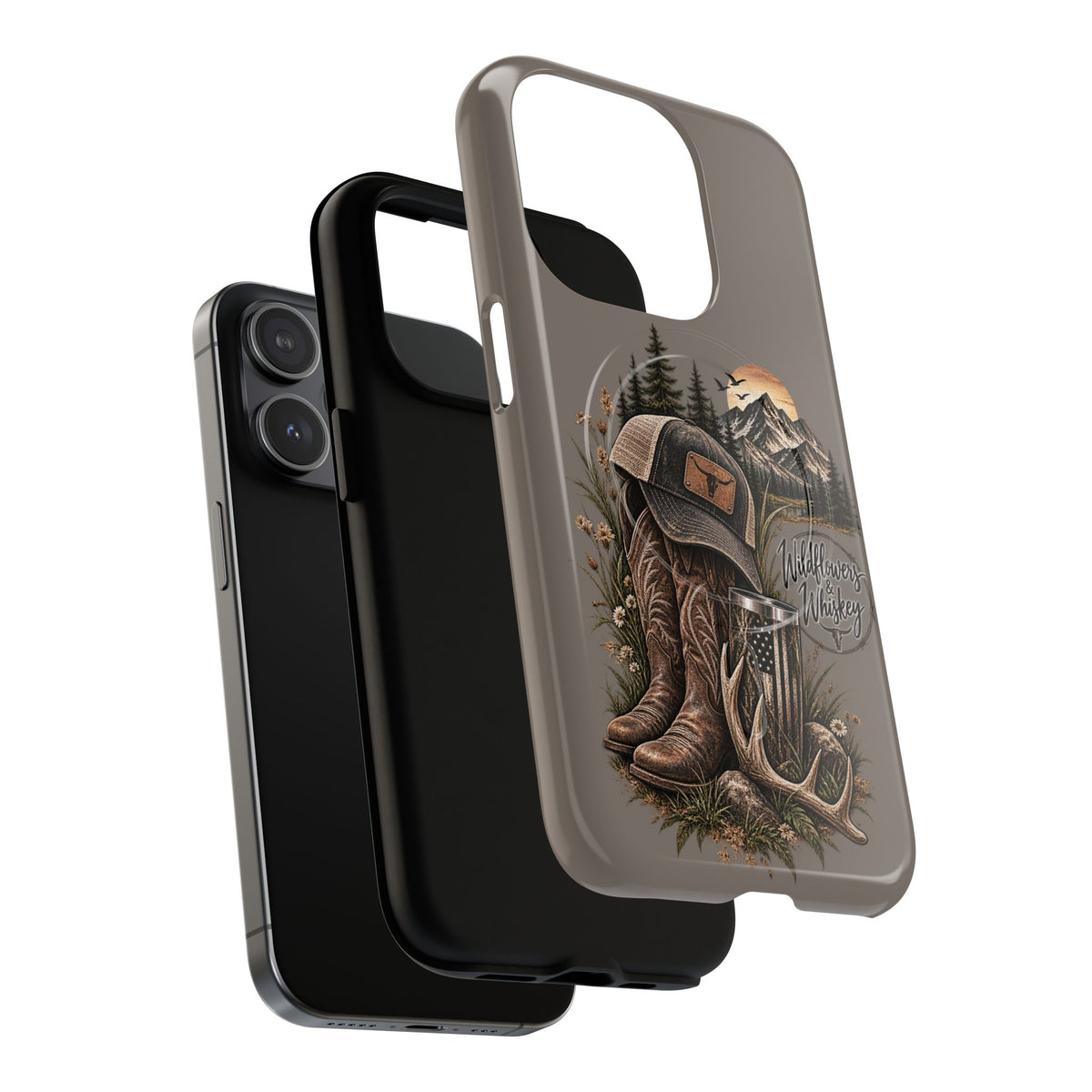 Country Western Phone Case — Boots, Cap & Mountain Graphic Tough Magnetic Case IPhone 18