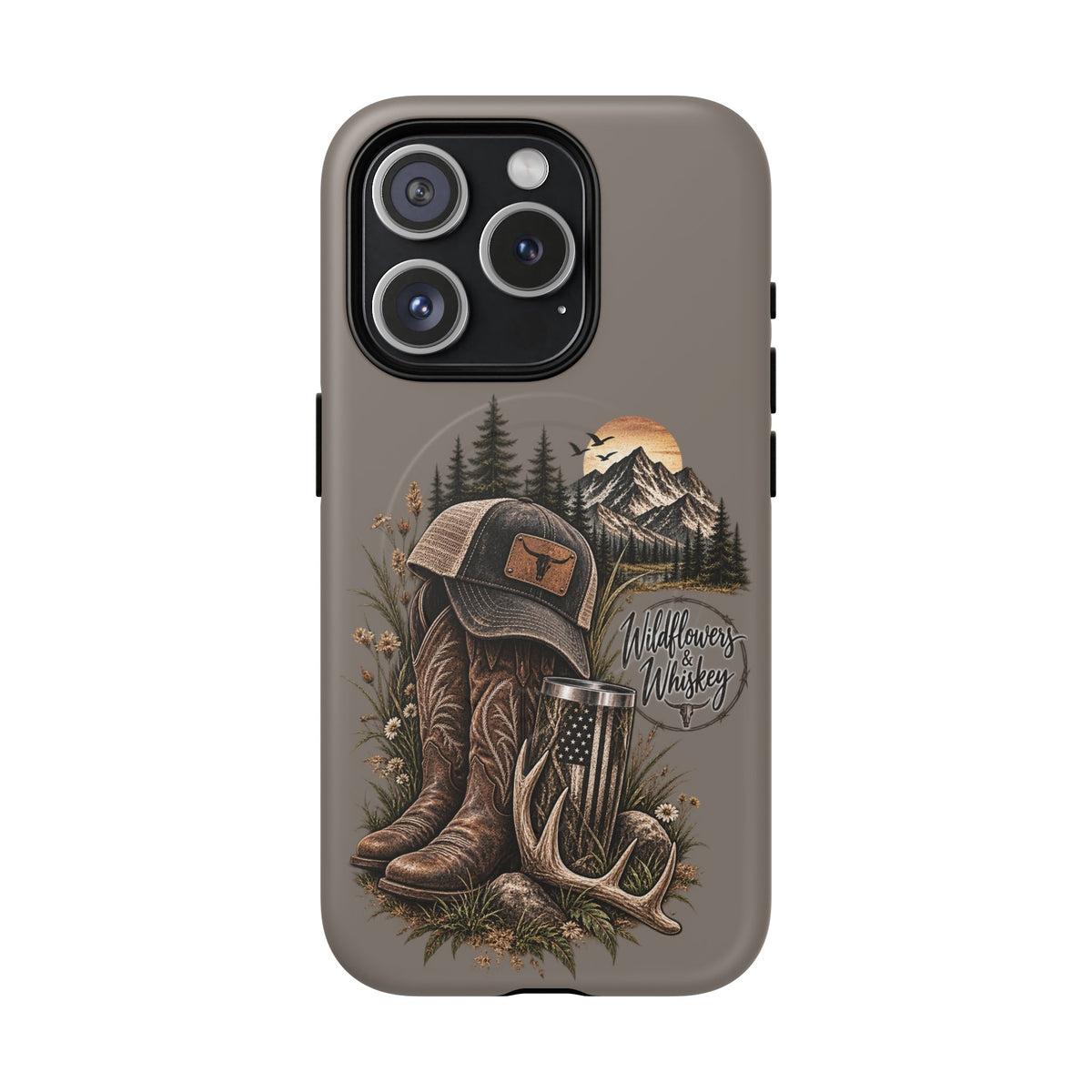 Country Western Phone Case — Boots, Cap & Mountain Graphic Tough Magnetic Case IPhone 18