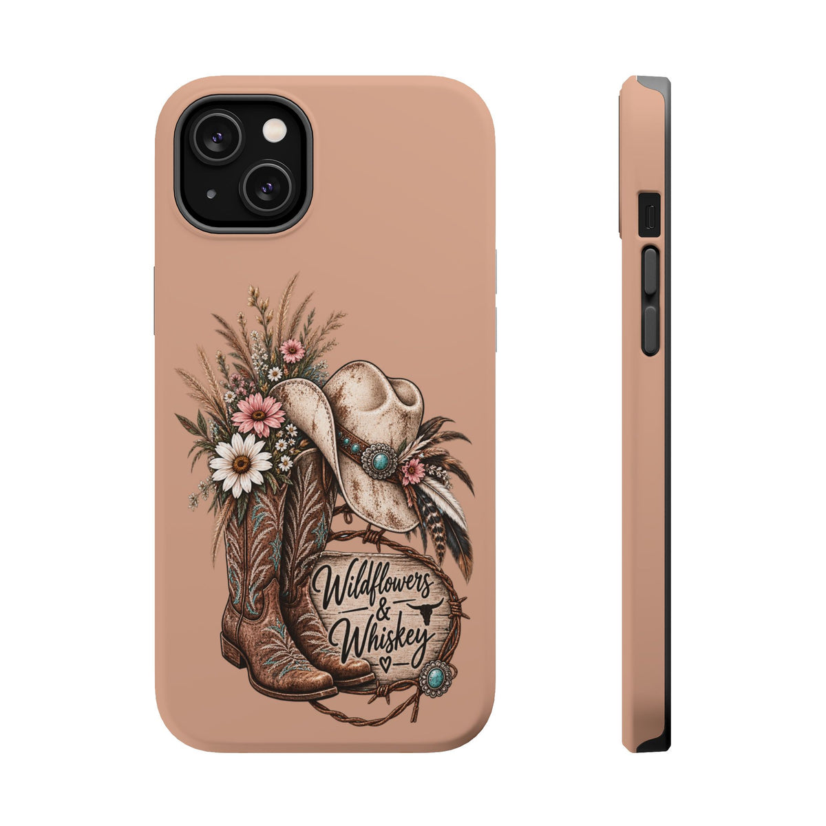 Cowgirl Boots & Hat Phone Case — "Wildflowers & Whiskey" Magnetic Impact-Resistant Case