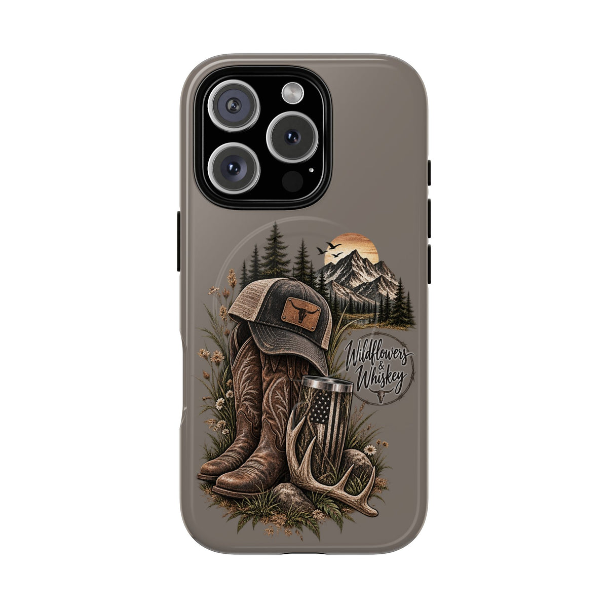 Country Western Phone Case — Boots, Cap & Mountain Graphic Tough Magnetic Case IPhone 18