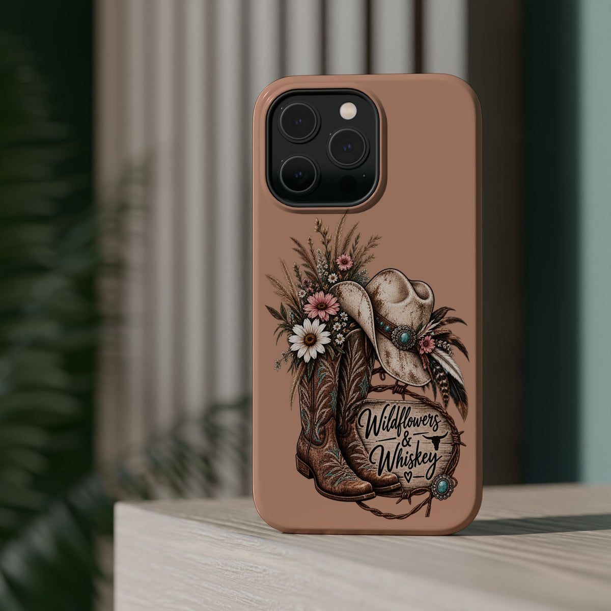 Cowgirl Boots & Hat Phone Case — "Wildflowers & Whiskey" Magnetic Impact-Resistant Case