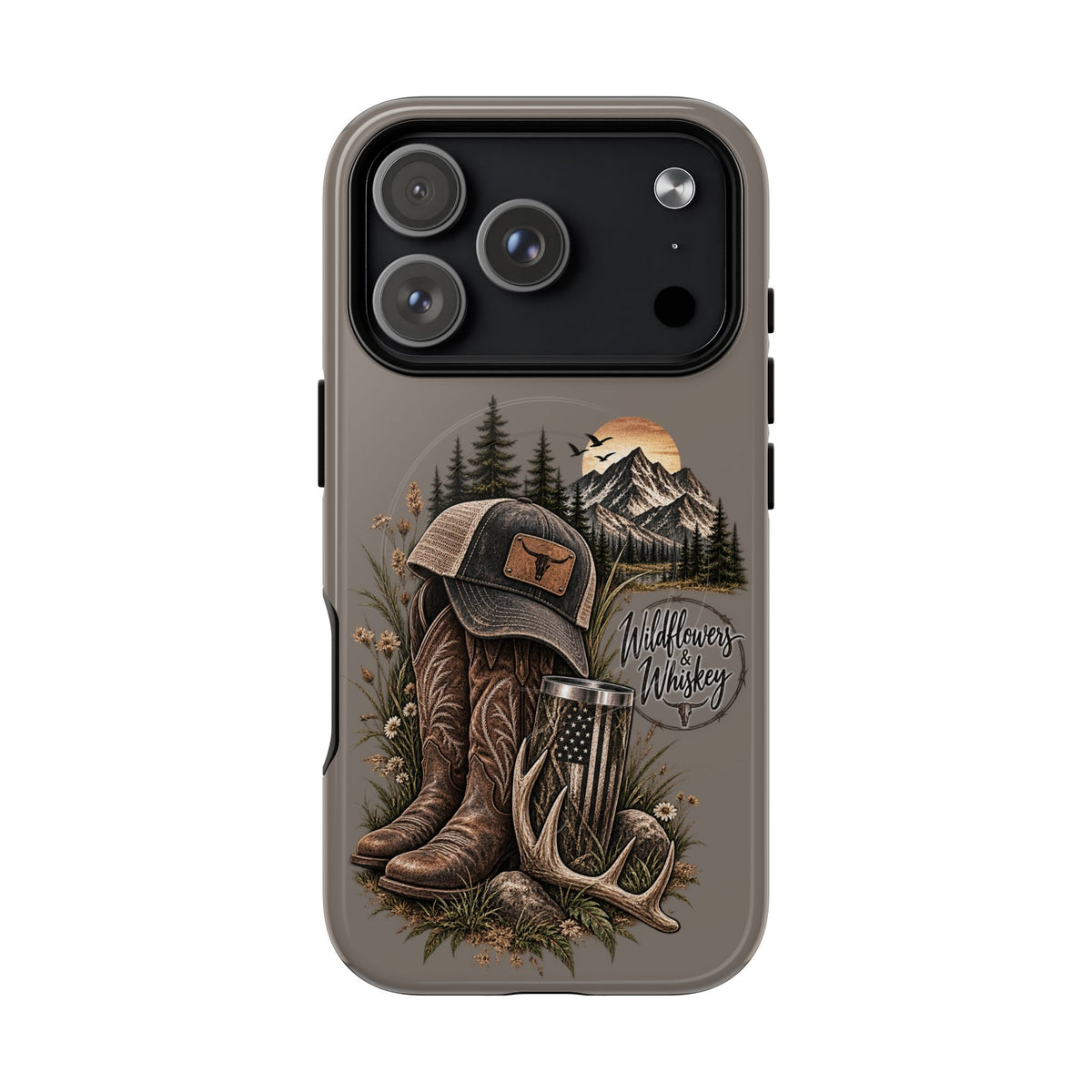 Country Western Phone Case — Boots, Cap & Mountain Graphic Tough Magnetic Case IPhone 18