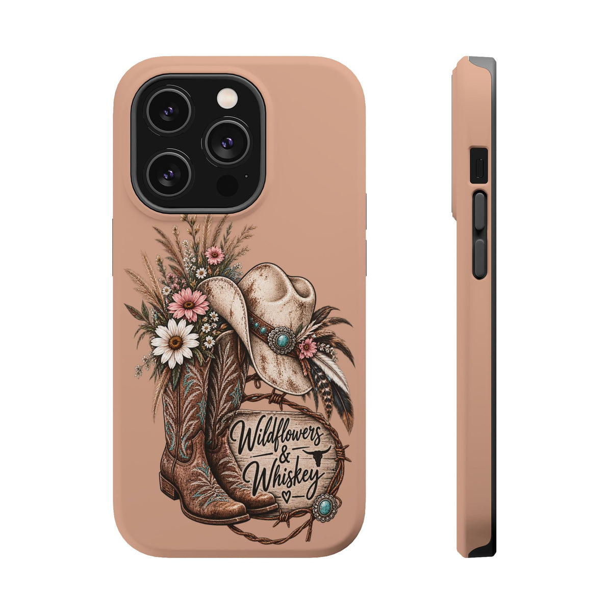 Cowgirl Boots & Hat Phone Case — "Wildflowers & Whiskey" Magnetic Impact-Resistant Case
