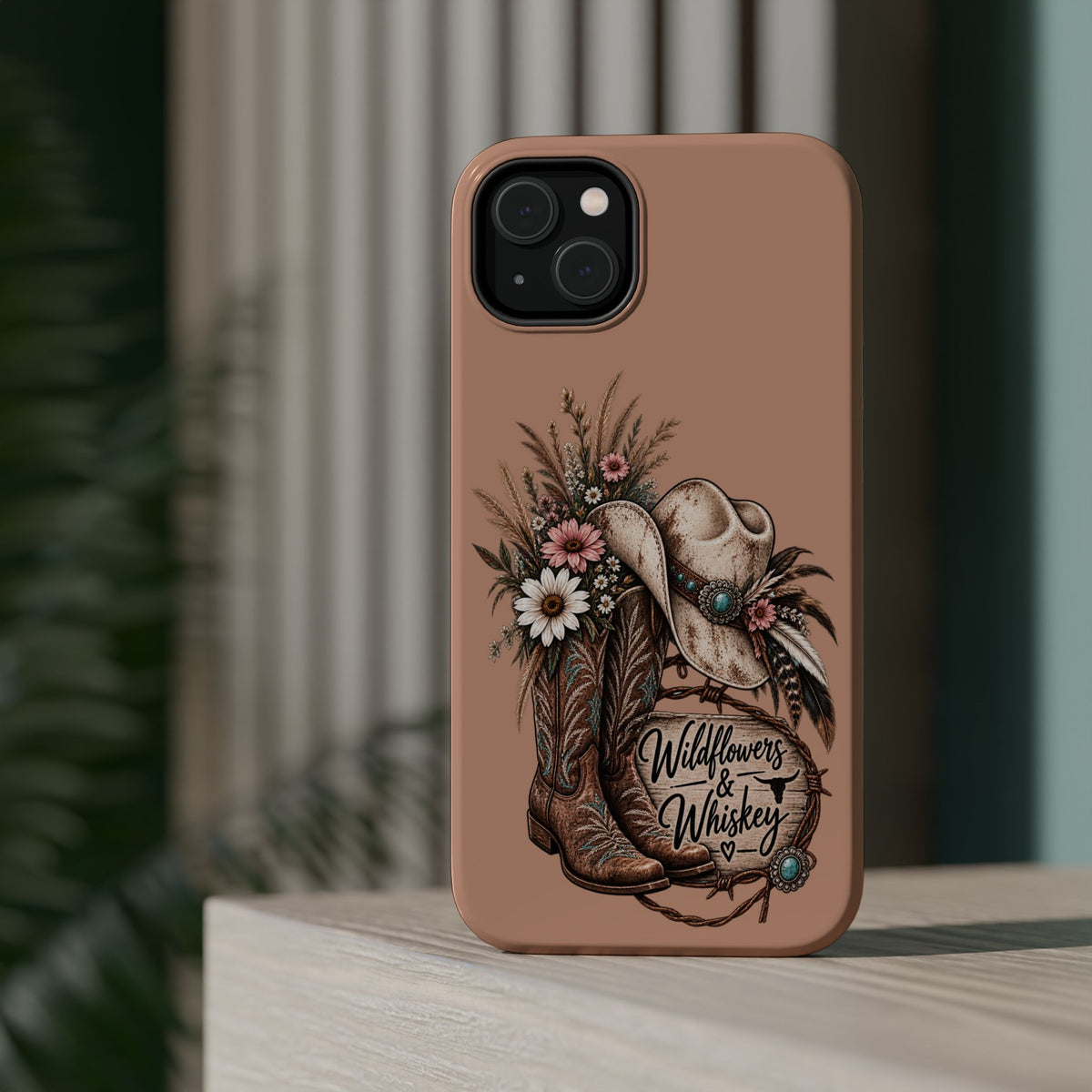Cowgirl Boots & Hat Phone Case — "Wildflowers & Whiskey" Magnetic Impact-Resistant Case