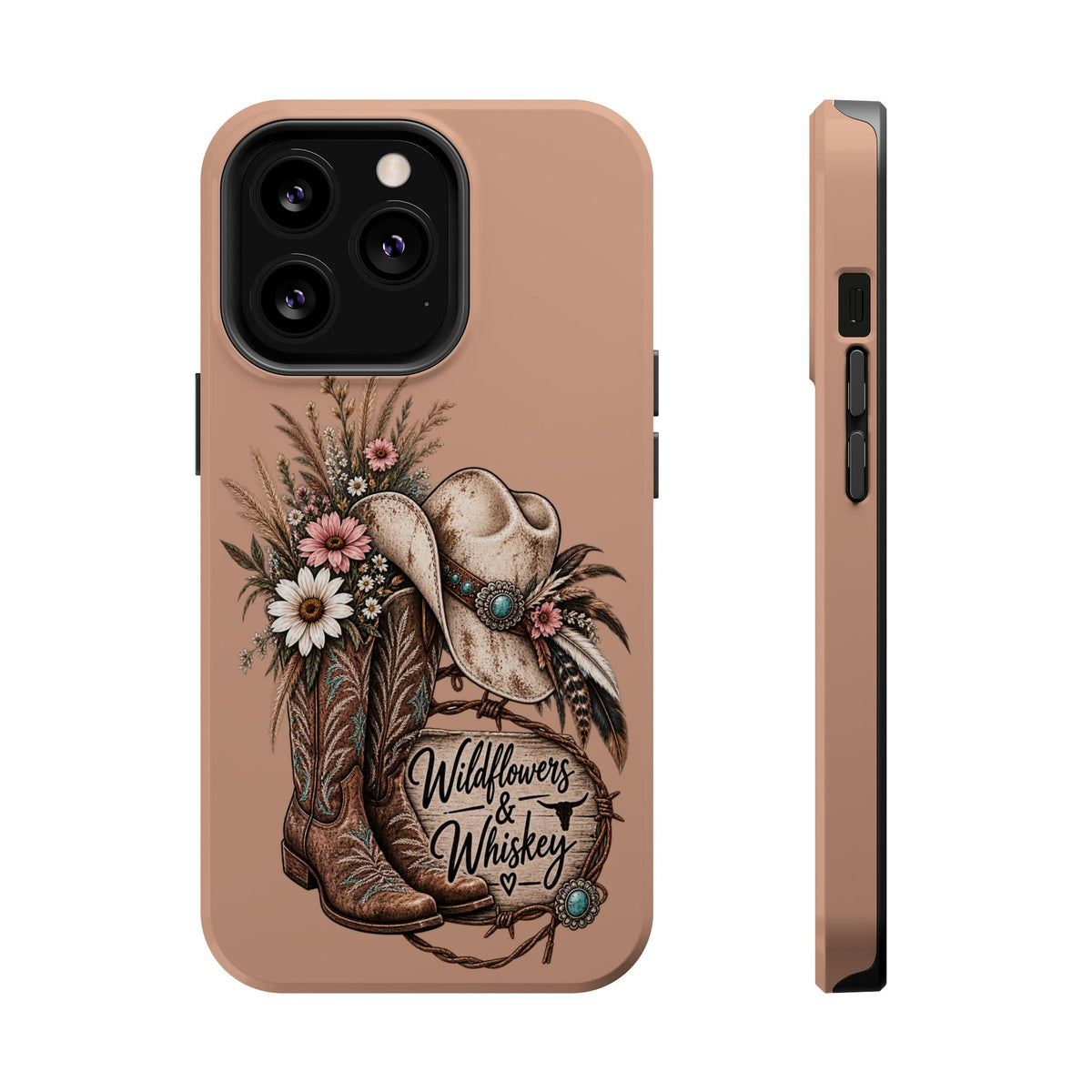 Cowgirl Boots & Hat Phone Case — "Wildflowers & Whiskey" Magnetic Impact-Resistant Case
