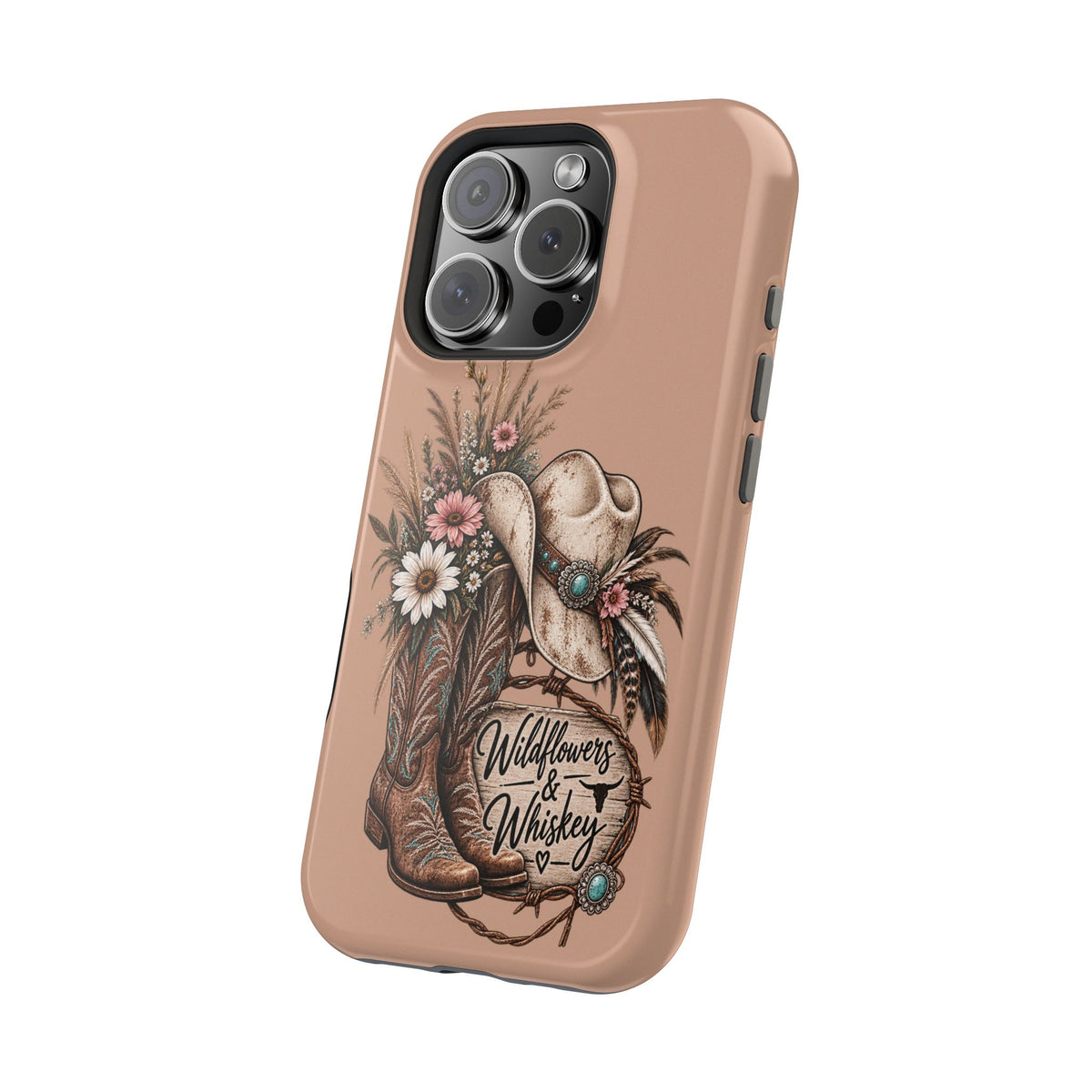 Cowgirl Boots & Hat Phone Case — "Wildflowers & Whiskey" Magnetic Impact-Resistant Case