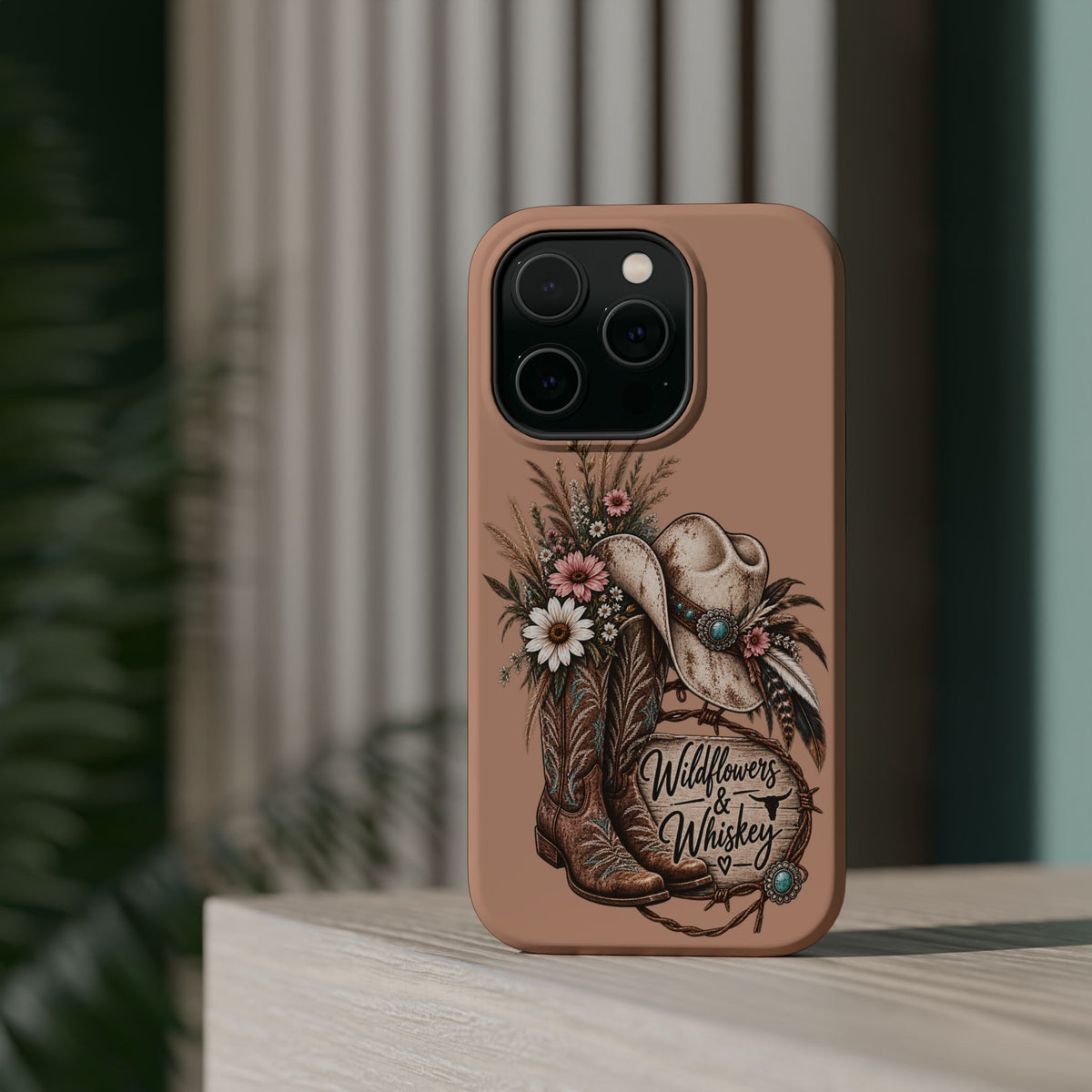 Cowgirl Boots & Hat Phone Case — "Wildflowers & Whiskey" Magnetic Impact-Resistant Case