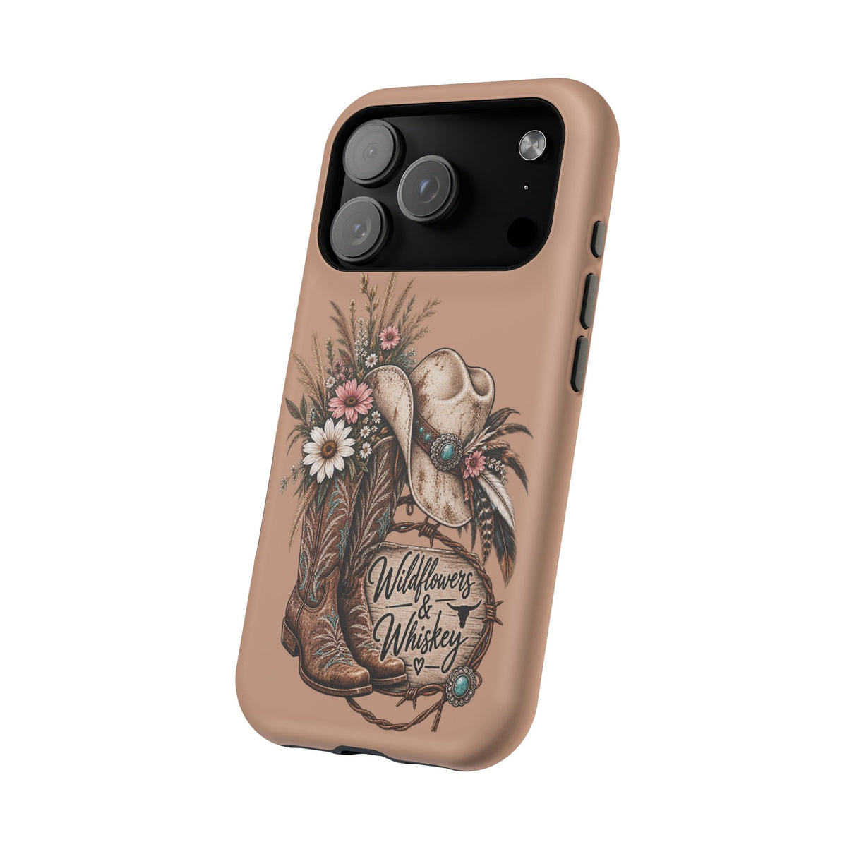 Cowgirl Boots & Hat Phone Case — "Wildflowers & Whiskey" Magnetic Impact-Resistant Case