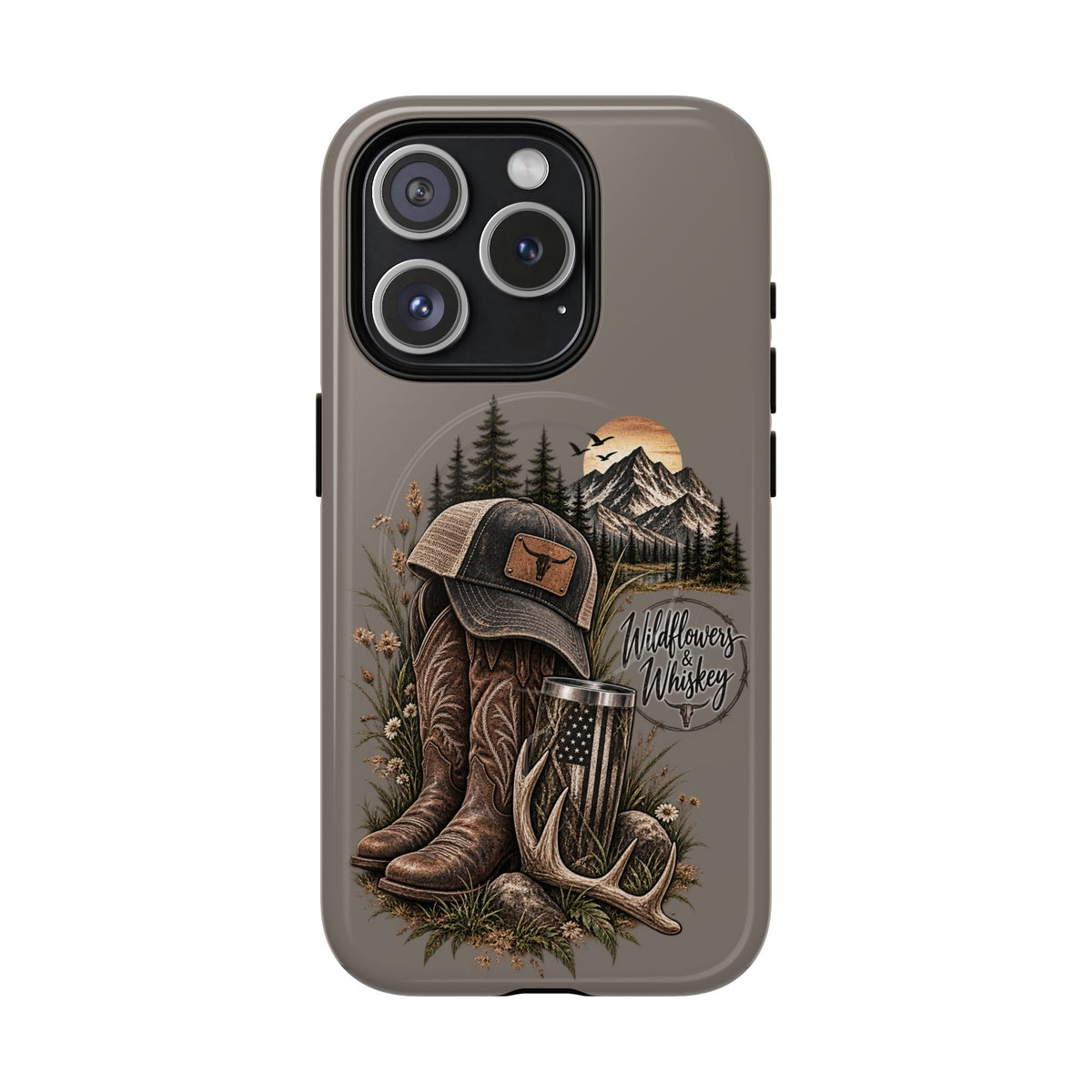 Country Western Phone Case — Boots, Cap & Mountain Graphic Tough Magnetic Case IPhone 18