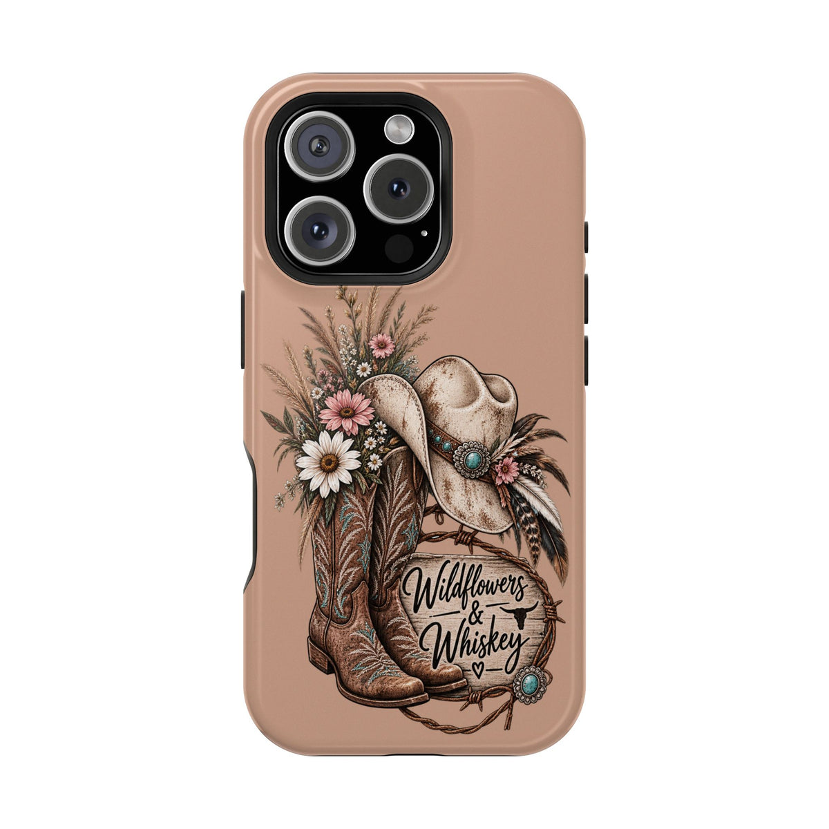 Cowgirl Boots & Hat Phone Case — "Wildflowers & Whiskey" Magnetic Impact-Resistant Case