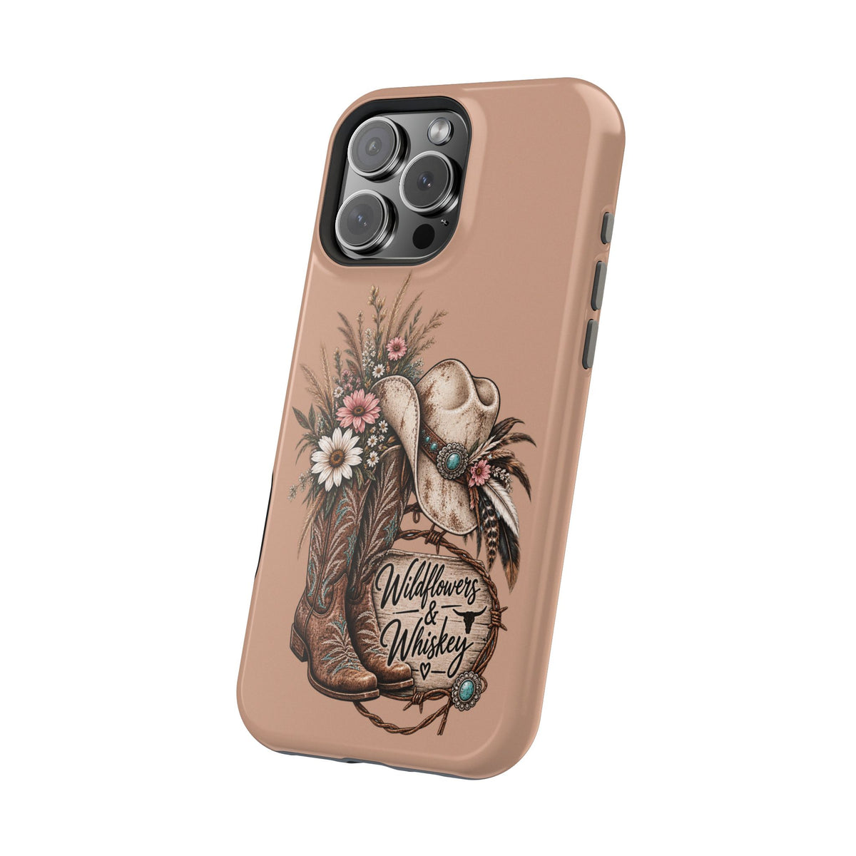 Cowgirl Boots & Hat Phone Case — "Wildflowers & Whiskey" Magnetic Impact-Resistant Case