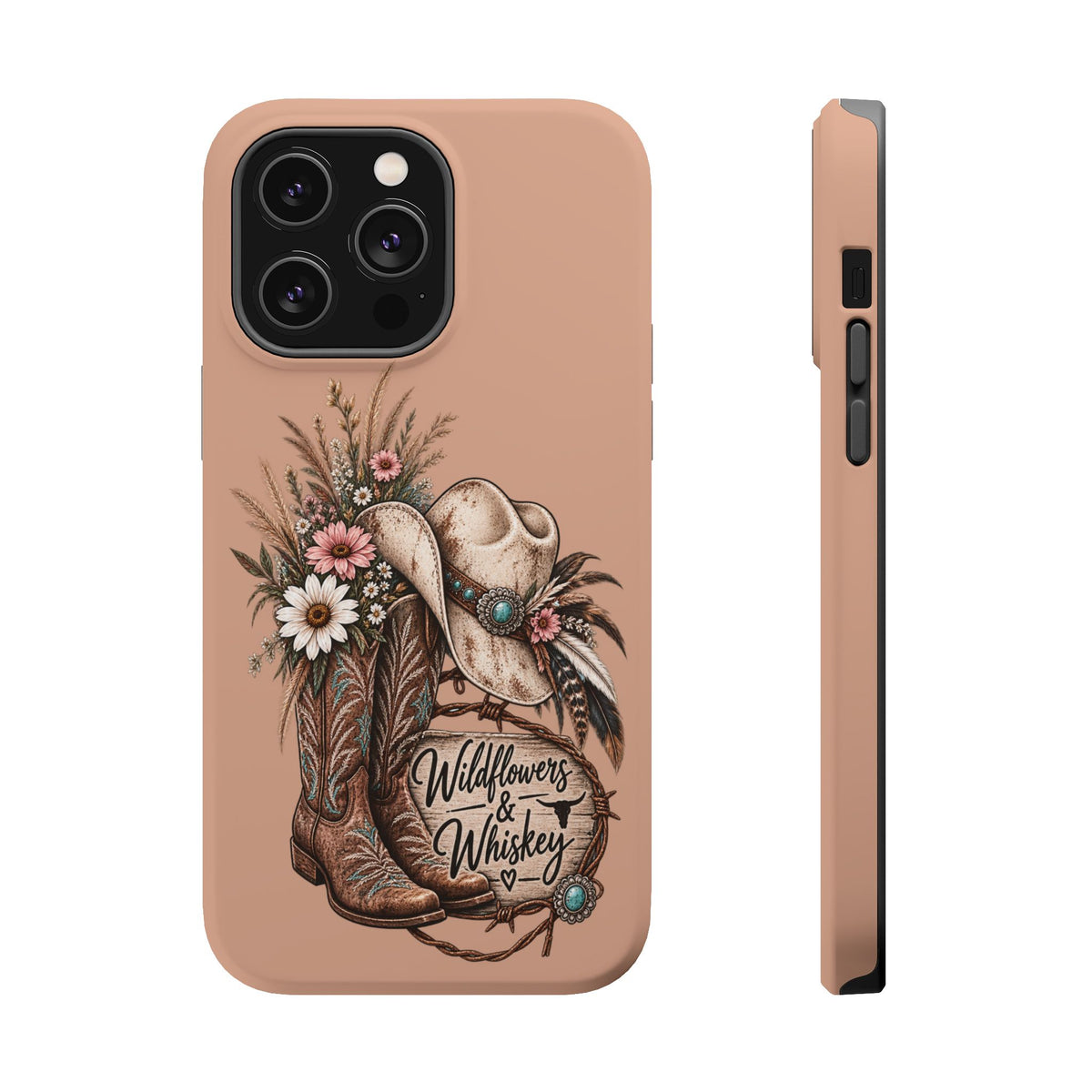 Cowgirl Boots & Hat Phone Case — "Wildflowers & Whiskey" Magnetic Impact-Resistant Case