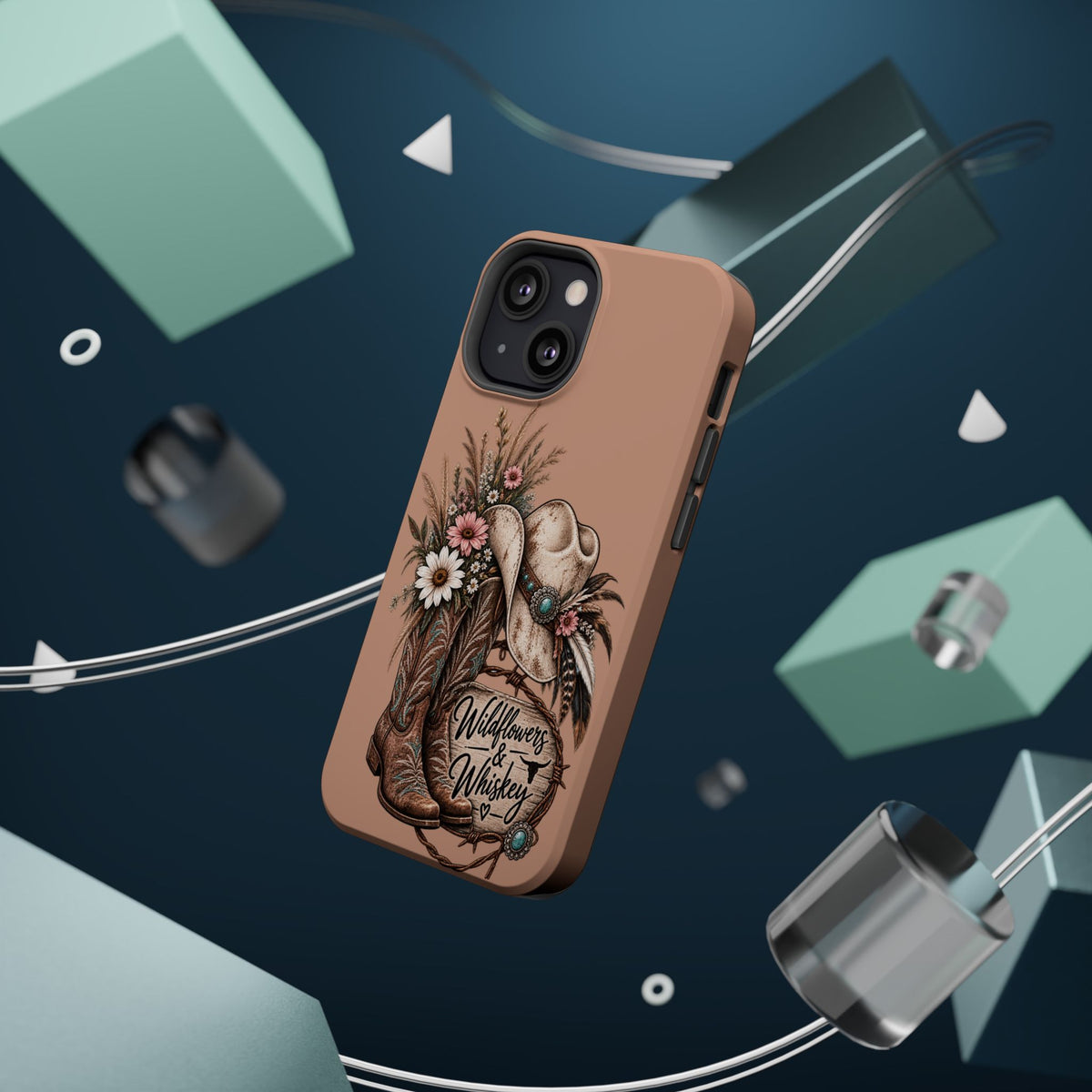 Cowgirl Boots & Hat Phone Case — "Wildflowers & Whiskey" Magnetic Impact-Resistant Case