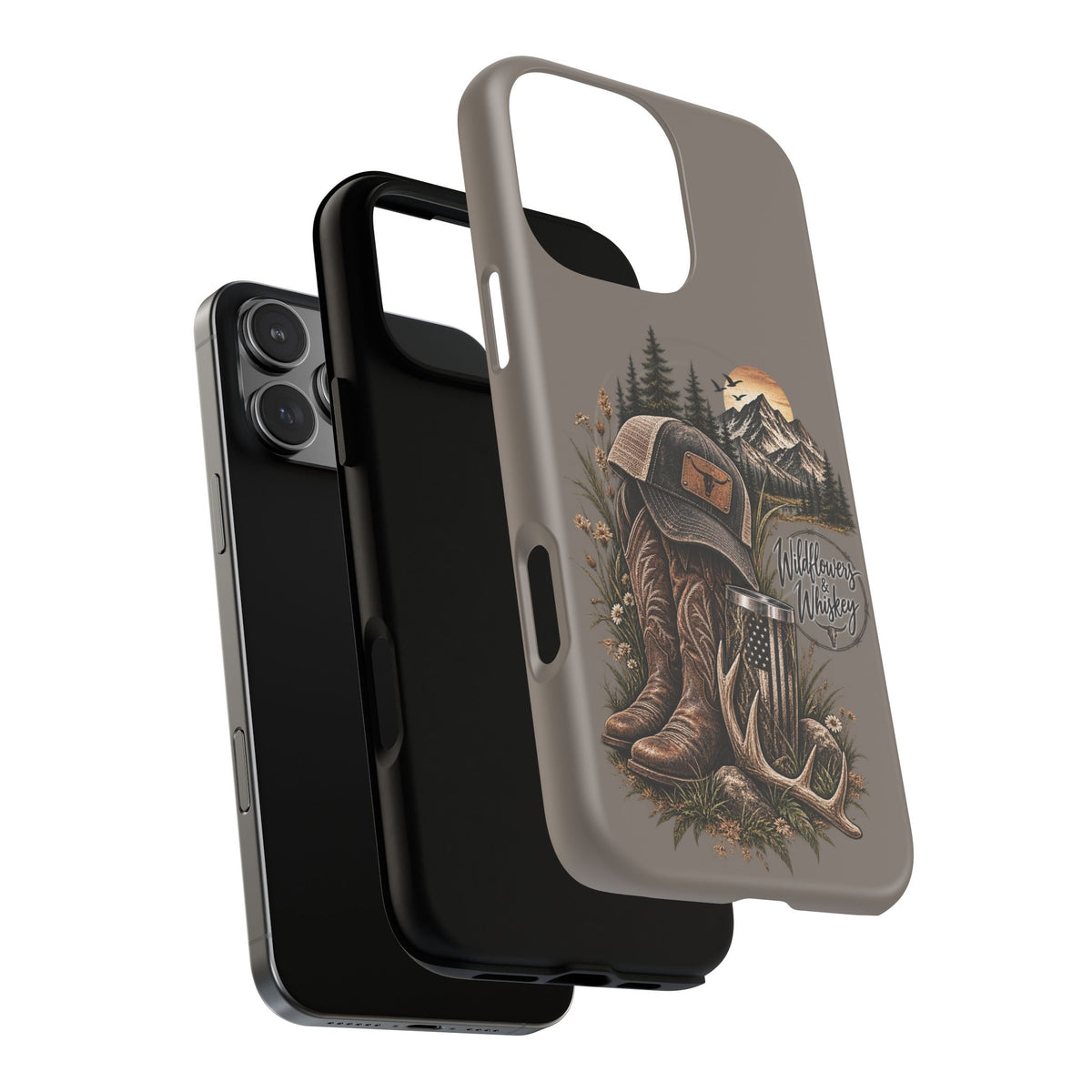 Country Western Phone Case — Boots, Cap & Mountain Graphic Tough Magnetic Case IPhone 18