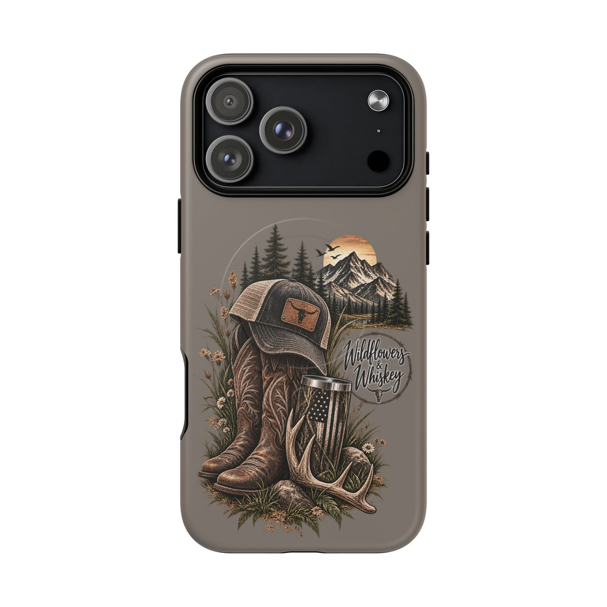 Country Western Phone Case — Boots, Cap & Mountain Graphic Tough Magnetic Case IPhone 18