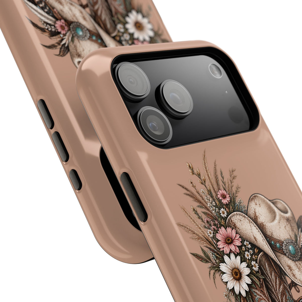 Cowgirl Boots & Hat Phone Case — "Wildflowers & Whiskey" Magnetic Impact-Resistant Case