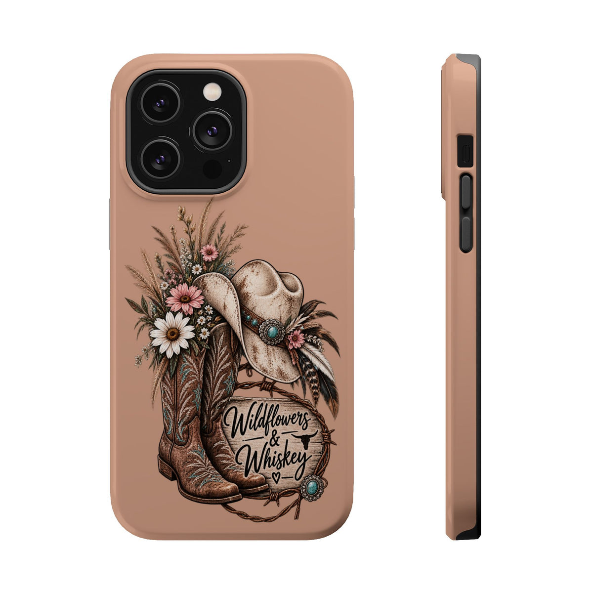 Cowgirl Boots & Hat Phone Case — "Wildflowers & Whiskey" Magnetic Impact-Resistant Case