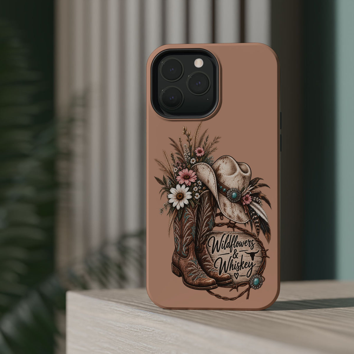 Cowgirl Boots & Hat Phone Case — "Wildflowers & Whiskey" Magnetic Impact-Resistant Case