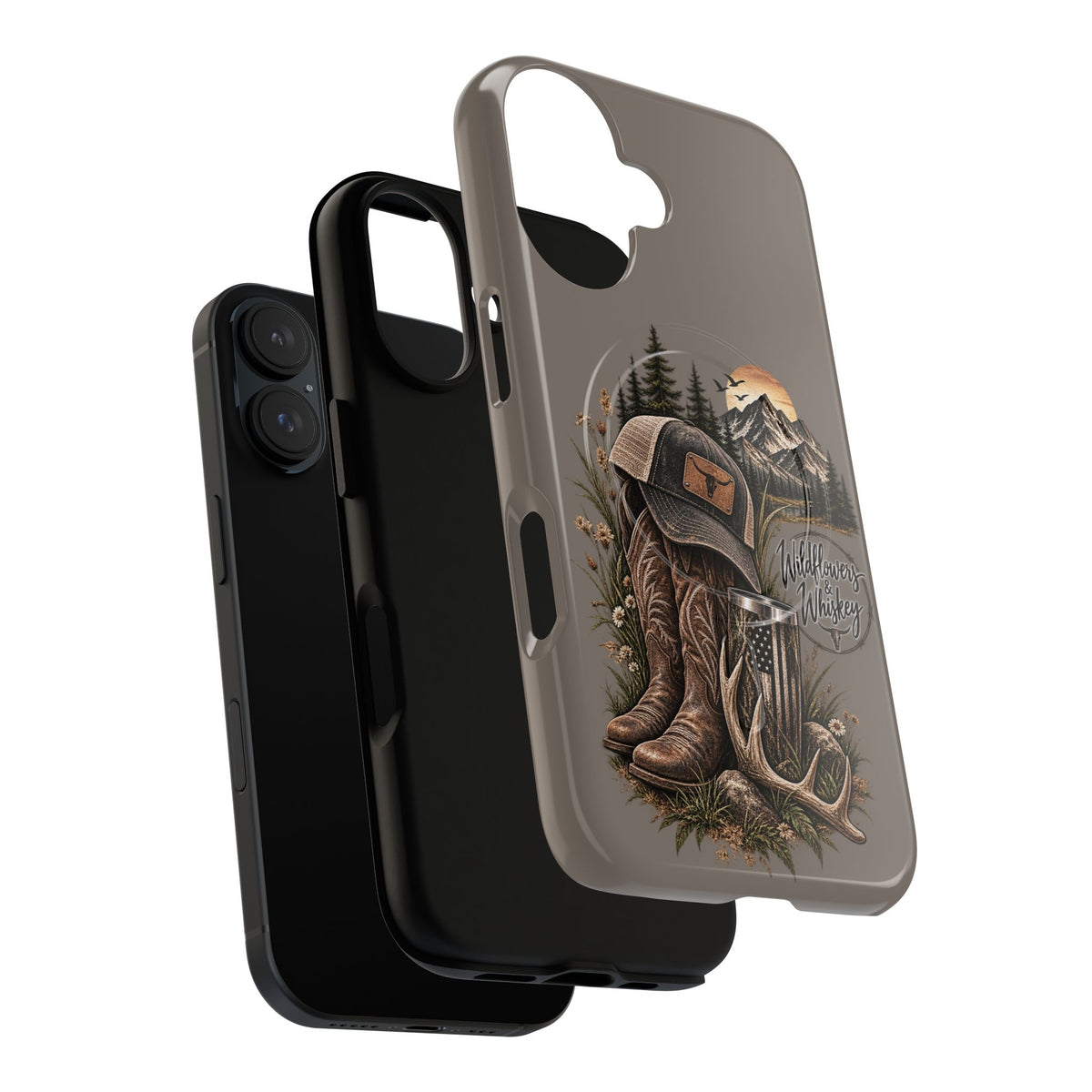 Country Western Phone Case — Boots, Cap & Mountain Graphic Tough Magnetic Case IPhone 18