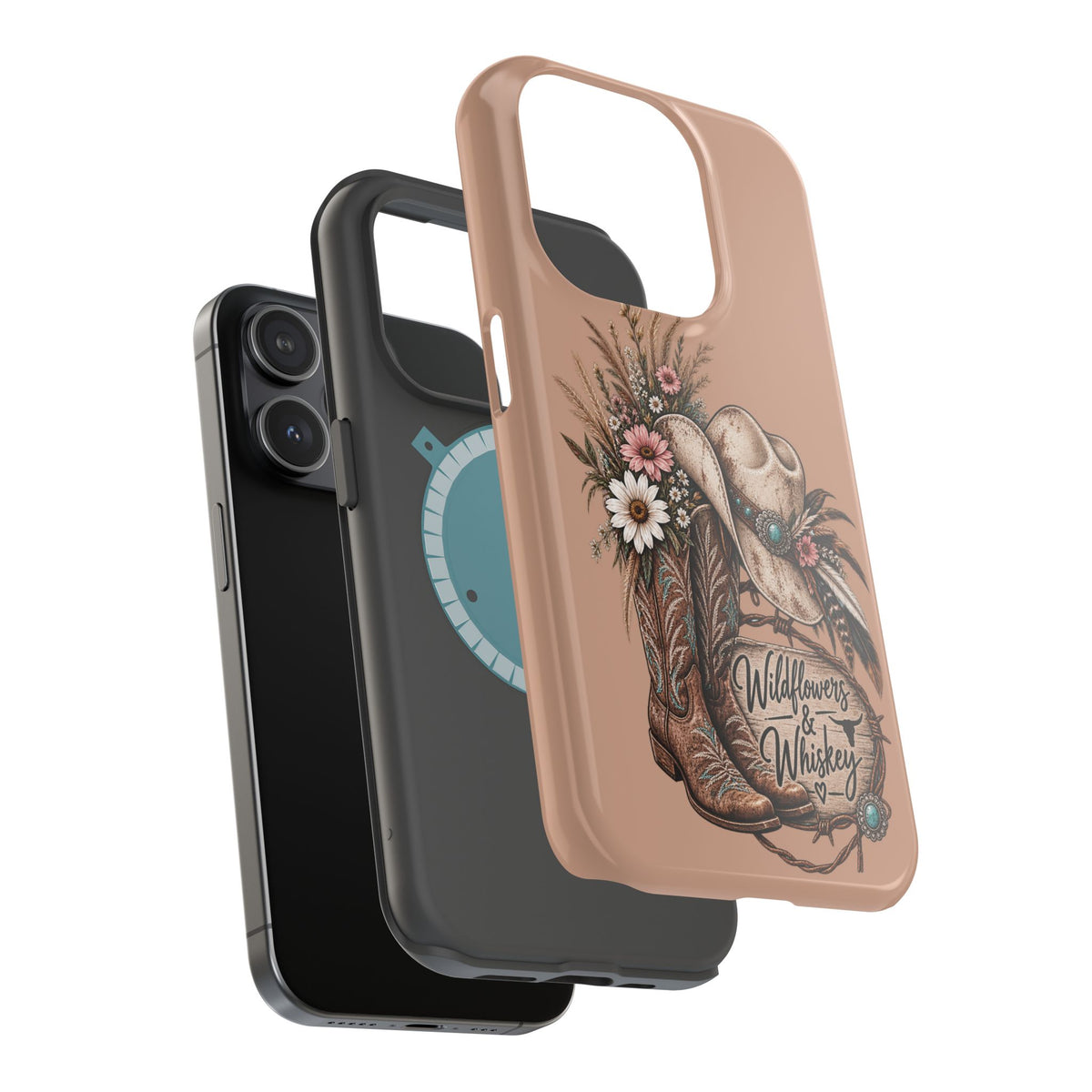 Cowgirl Boots & Hat Phone Case — "Wildflowers & Whiskey" Magnetic Impact-Resistant Case