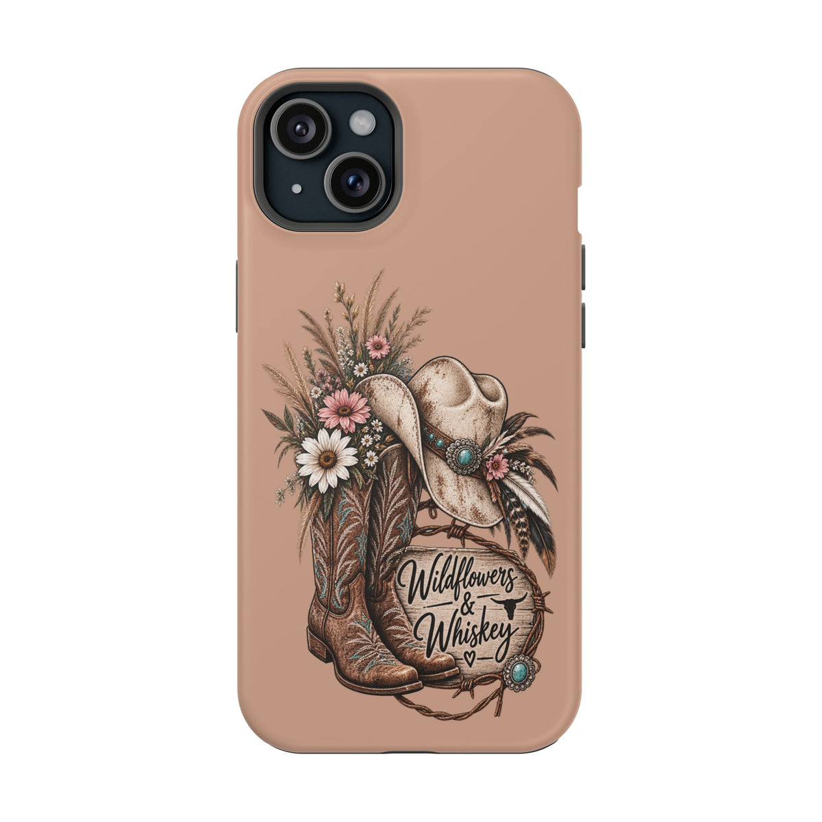 Cowgirl Boots & Hat Phone Case — "Wildflowers & Whiskey" Magnetic Impact-Resistant Case