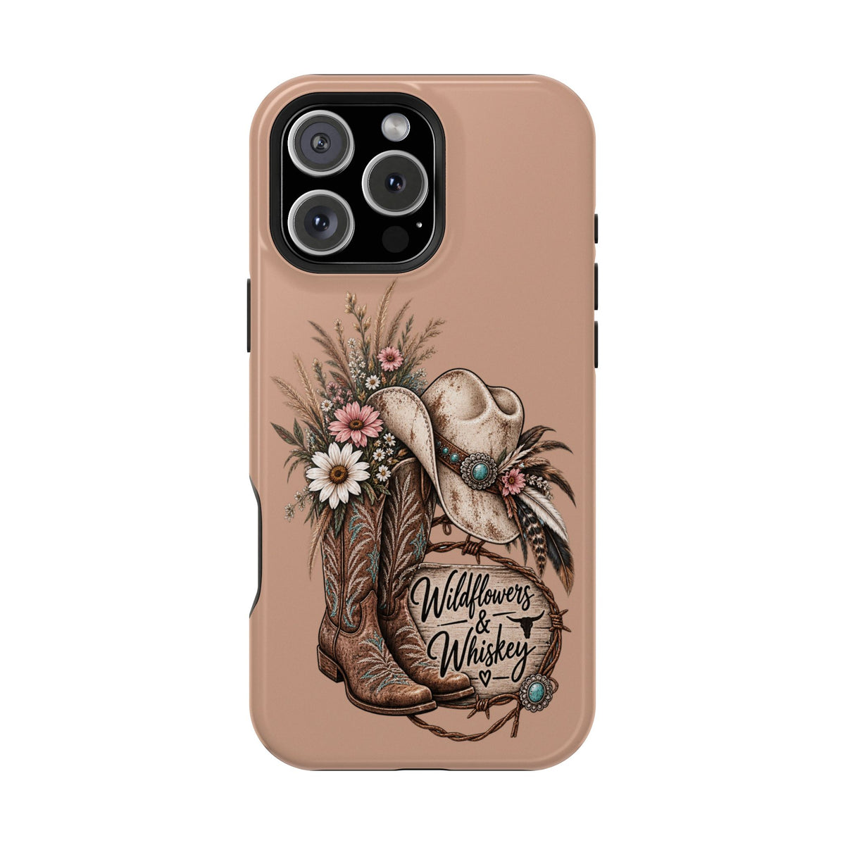 Cowgirl Boots & Hat Phone Case — "Wildflowers & Whiskey" Magnetic Impact-Resistant Case
