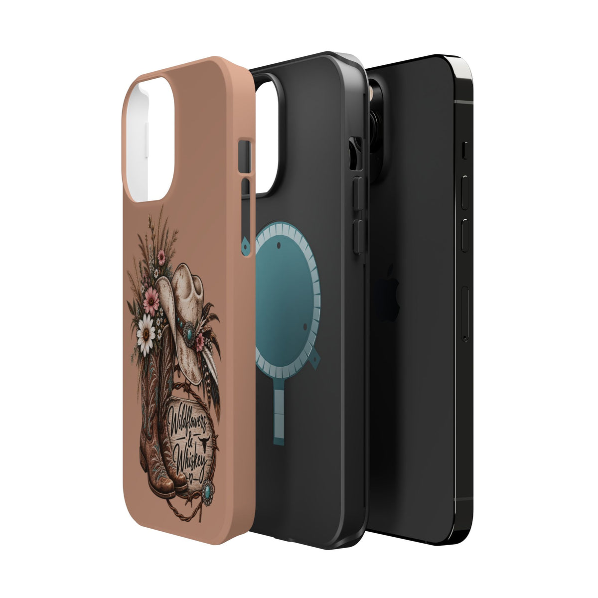 Cowgirl Boots & Hat Phone Case — "Wildflowers & Whiskey" Magnetic Impact-Resistant Case