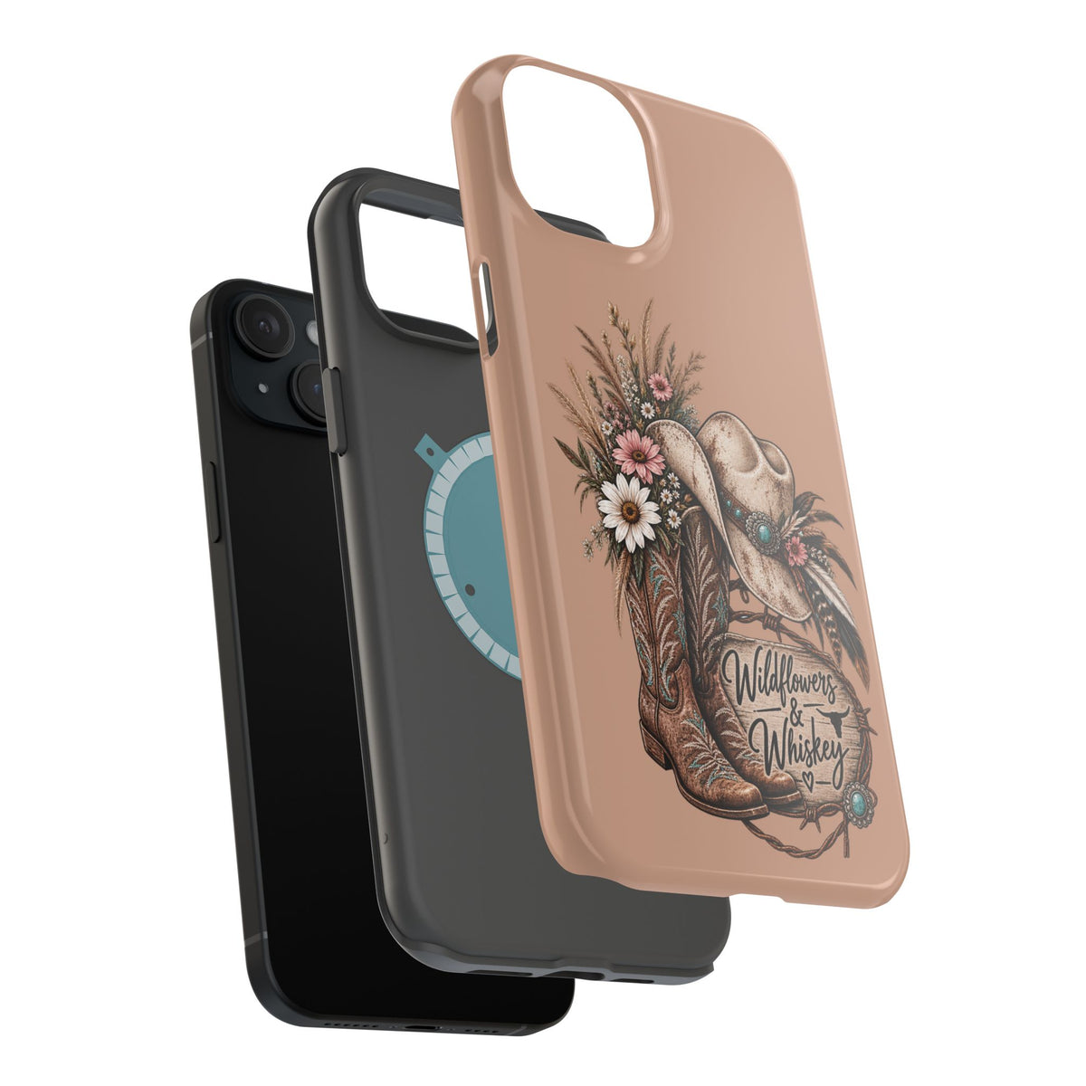 Cowgirl Boots & Hat Phone Case — "Wildflowers & Whiskey" Magnetic Impact-Resistant Case