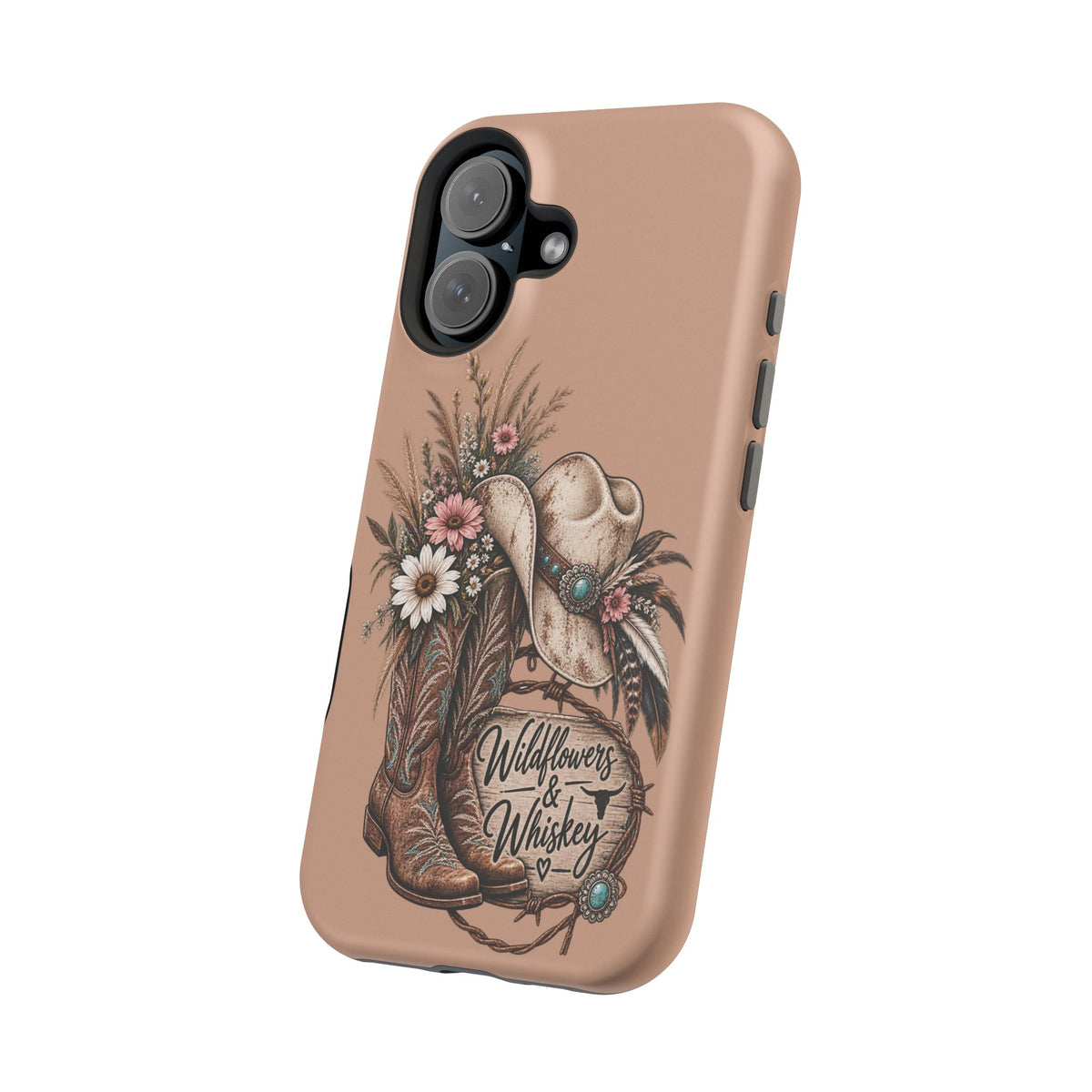 Cowgirl Boots & Hat Phone Case — "Wildflowers & Whiskey" Magnetic Impact-Resistant Case