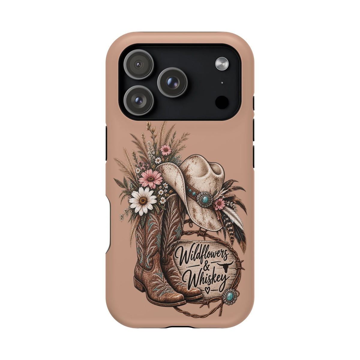 Cowgirl Boots & Hat Phone Case — "Wildflowers & Whiskey" Magnetic Impact-Resistant Case