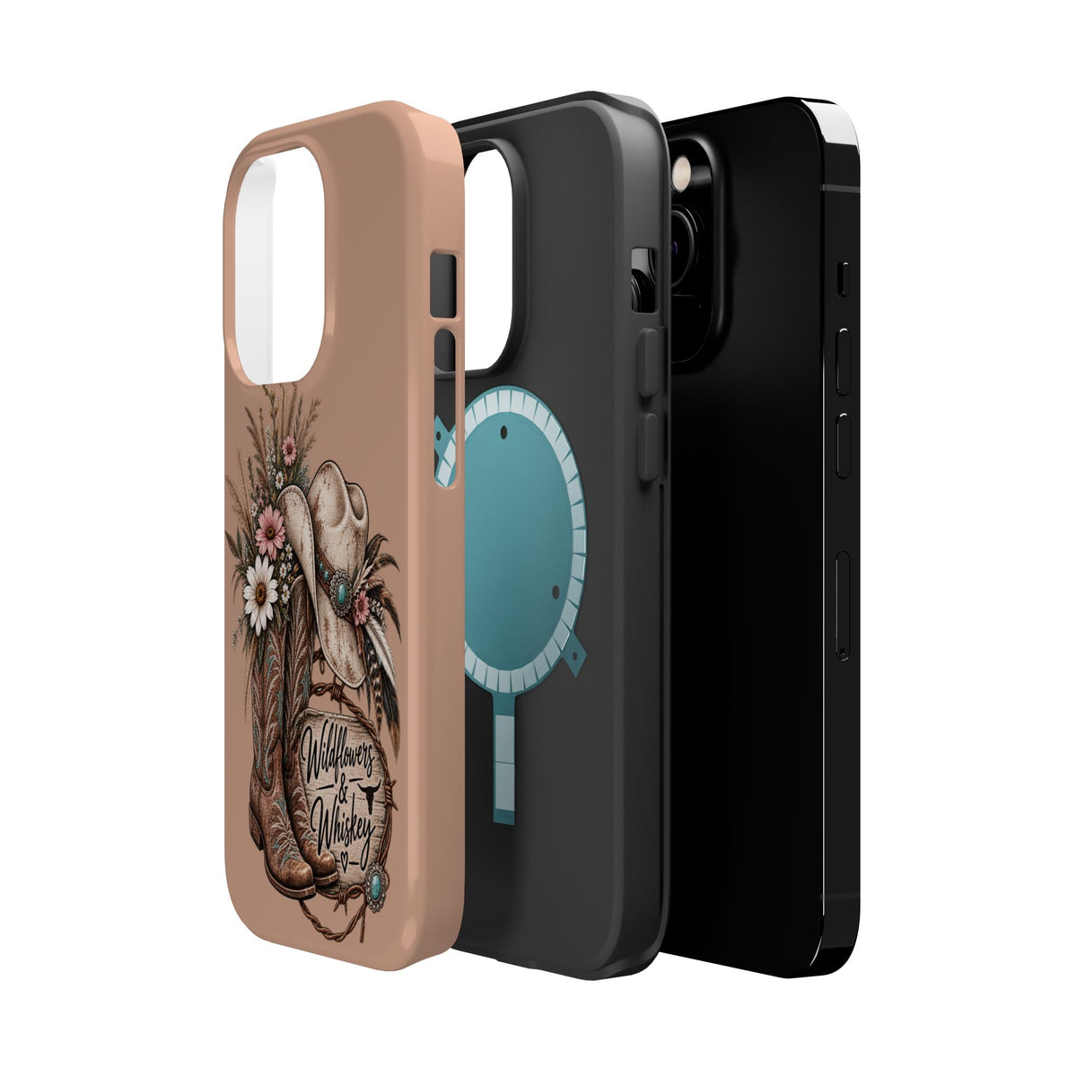 Cowgirl Boots & Hat Phone Case — "Wildflowers & Whiskey" Magnetic Impact-Resistant Case