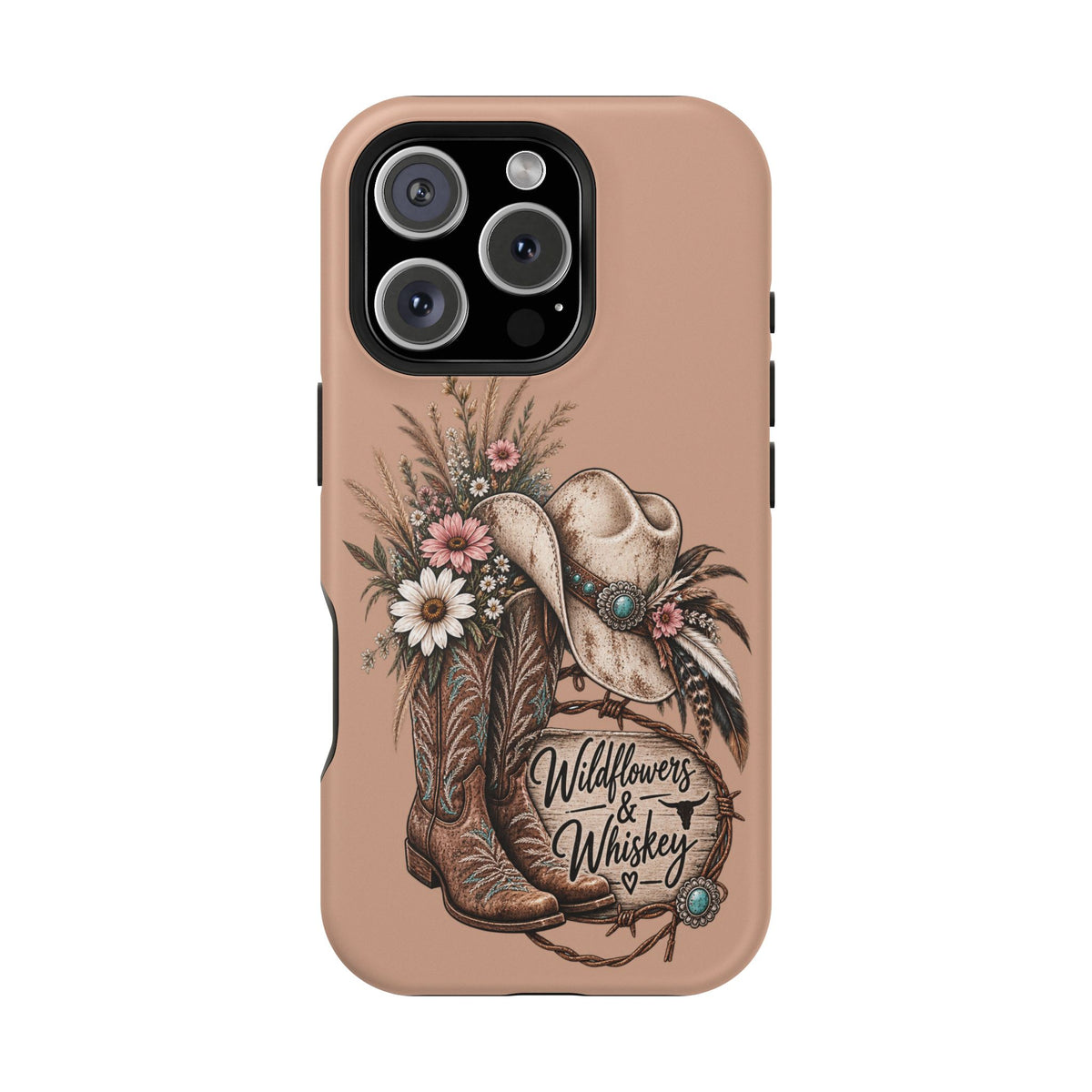 Cowgirl Boots & Hat Phone Case — "Wildflowers & Whiskey" Magnetic Impact-Resistant Case