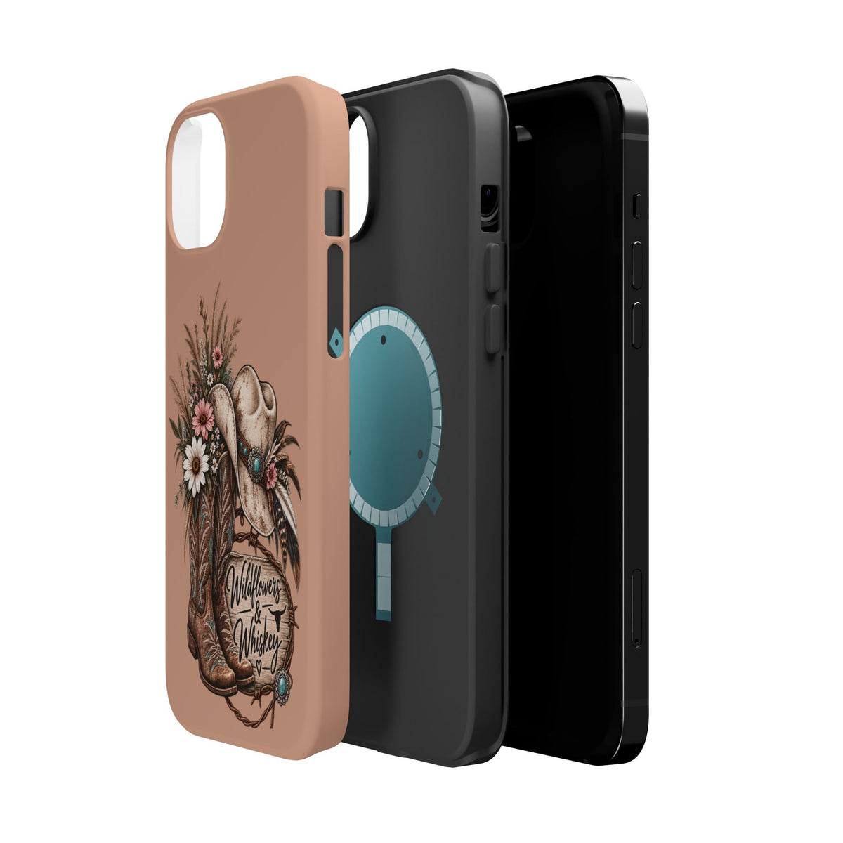 Cowgirl Boots & Hat Phone Case — "Wildflowers & Whiskey" Magnetic Impact-Resistant Case