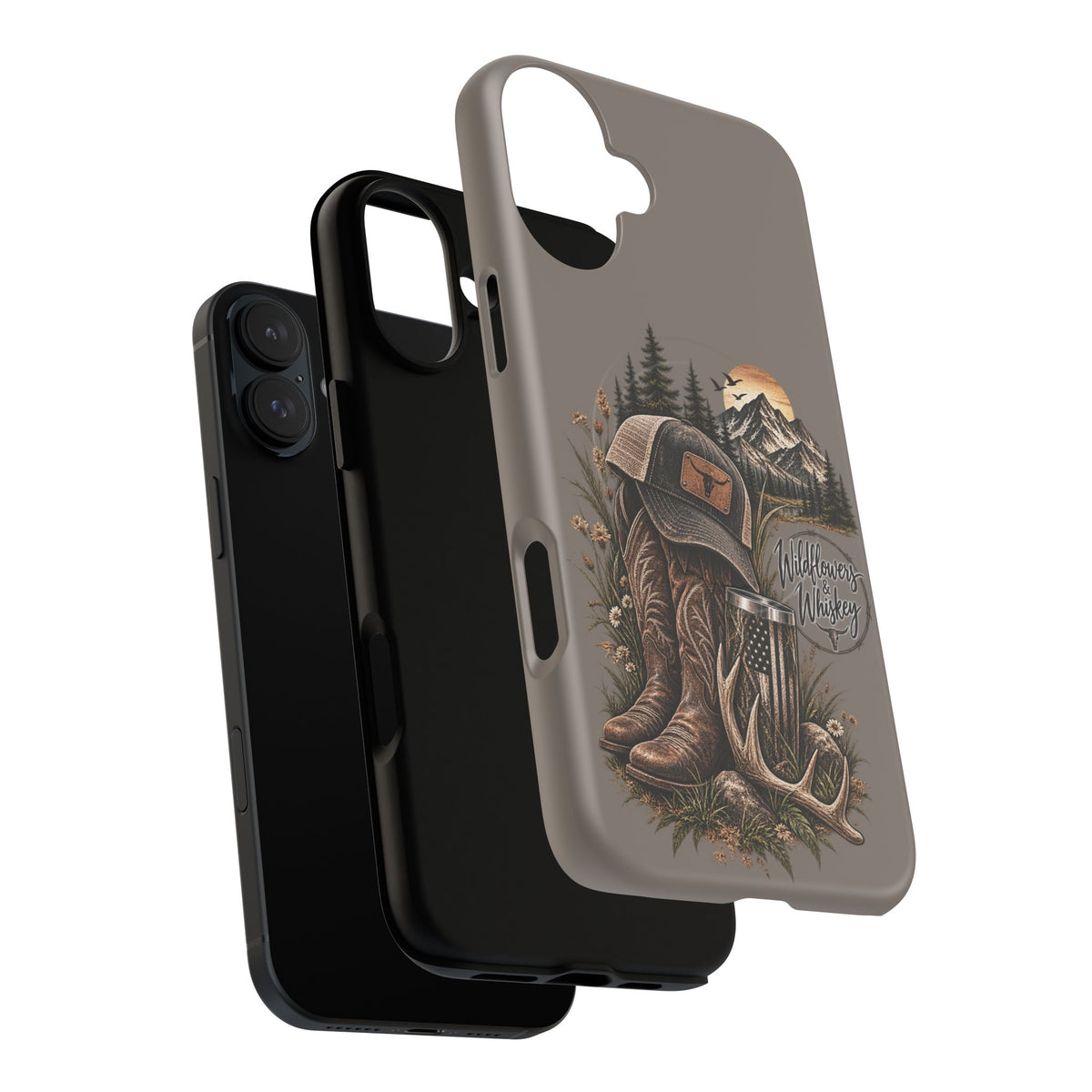 Country Western Phone Case — Boots, Cap & Mountain Graphic Tough Magnetic Case IPhone 18