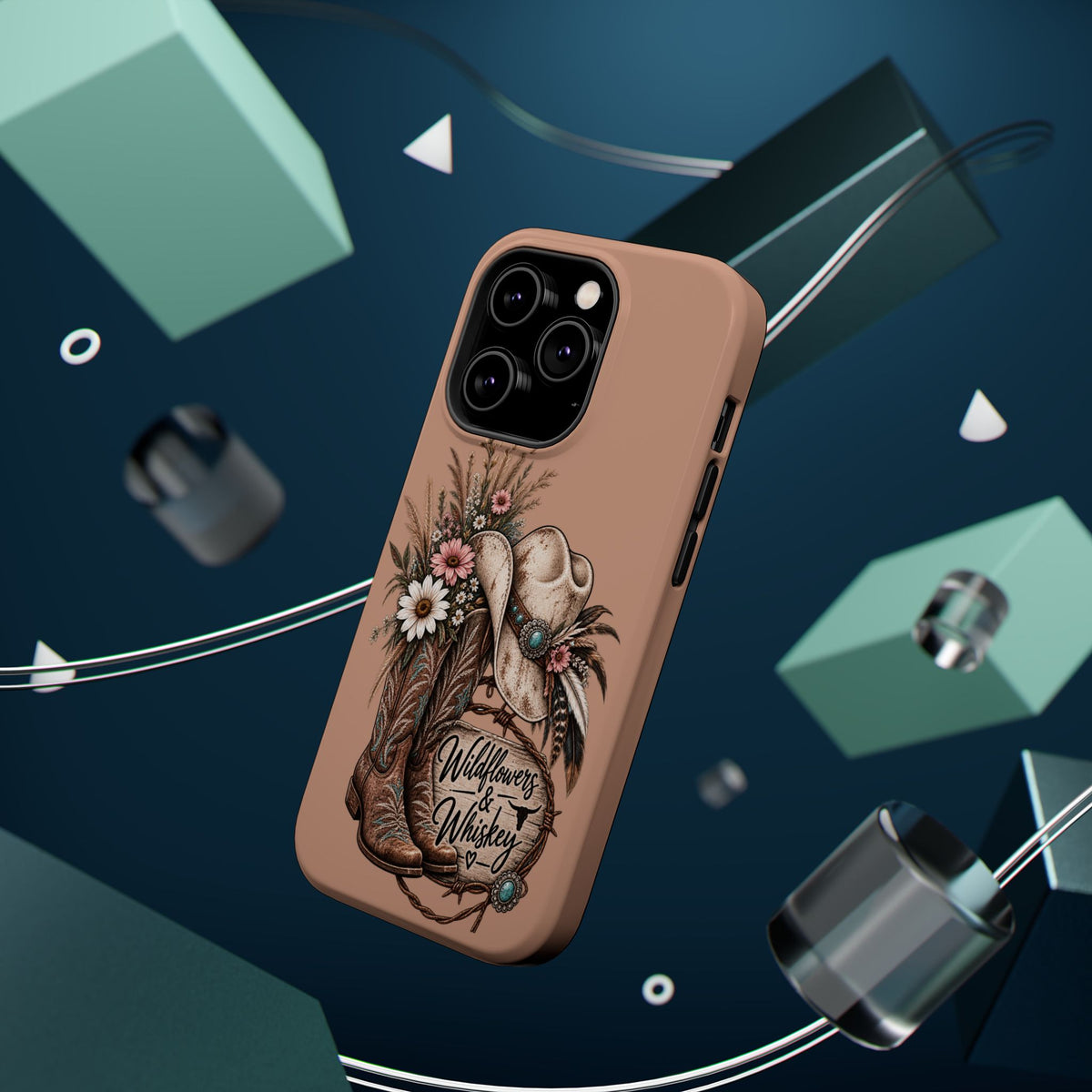 Cowgirl Boots & Hat Phone Case — "Wildflowers & Whiskey" Magnetic Impact-Resistant Case